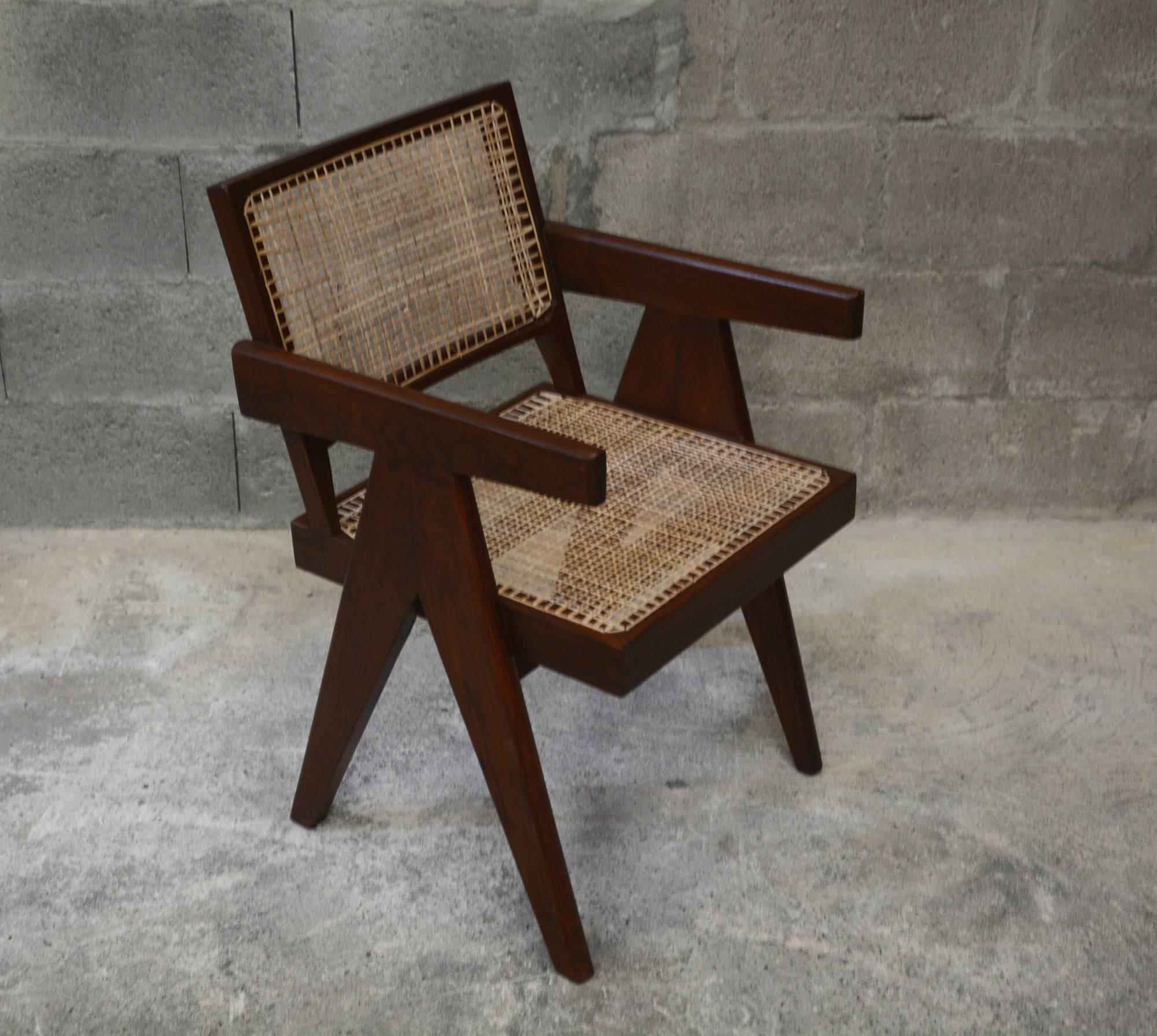 Teak Pierre Jeanneret, Rare Set of Six Office Chairs