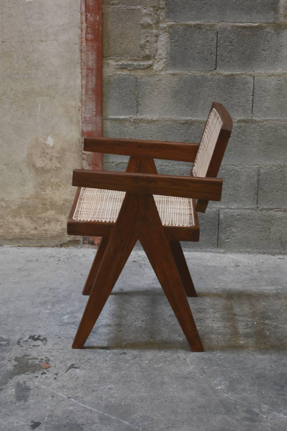 Teak Pierre Jeanneret, Rare Set of Eight Office Chairs