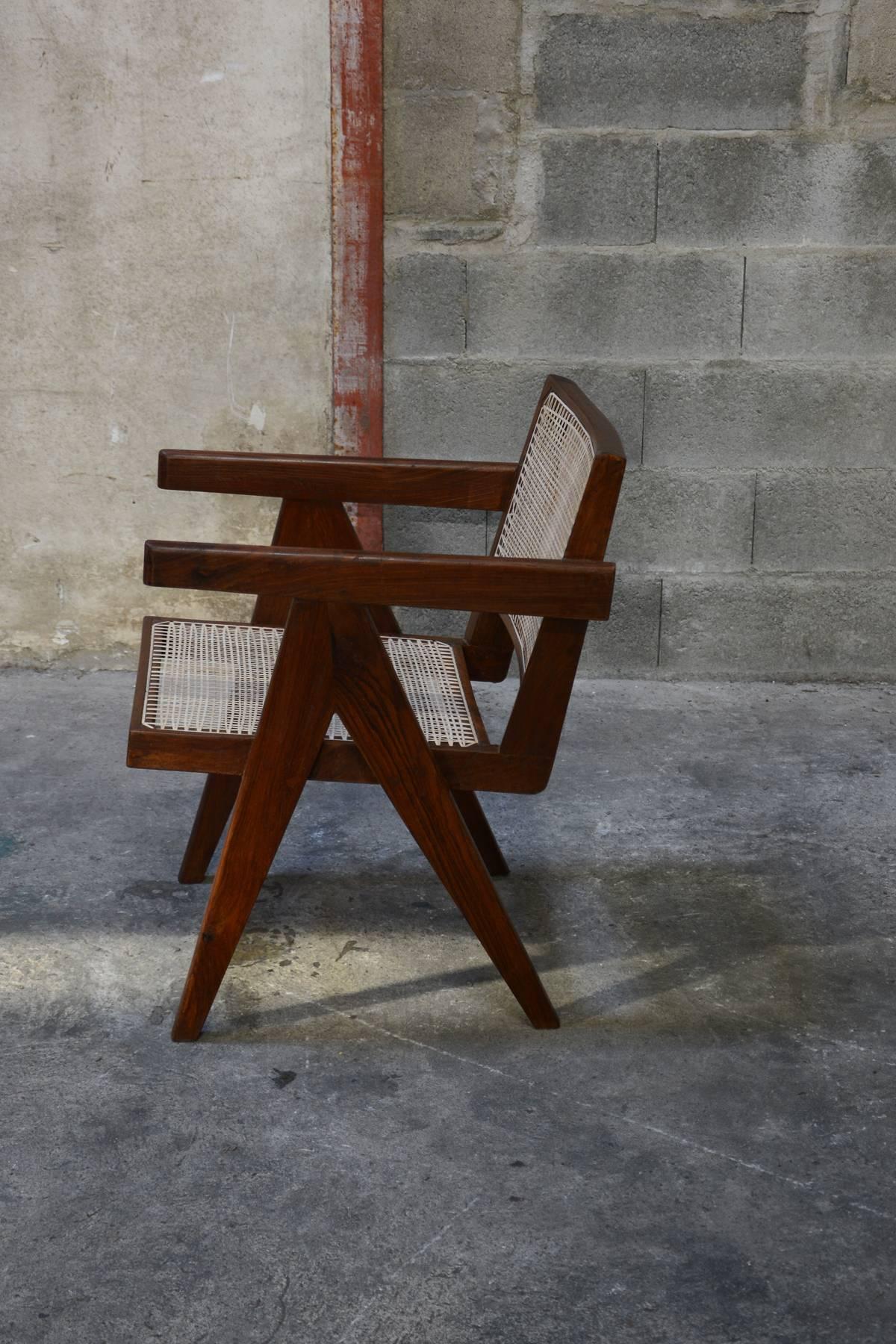 Teak Pierre Jeanneret, Rare Set of Nine Office Chairs