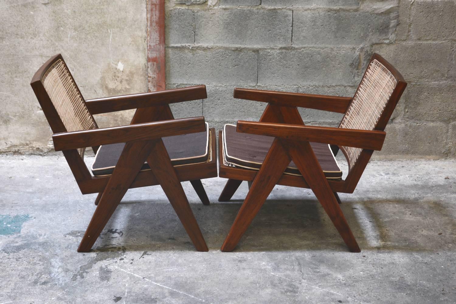Indian Pierre Jeanneret Pair of Easy Armchairs, circa 1955
