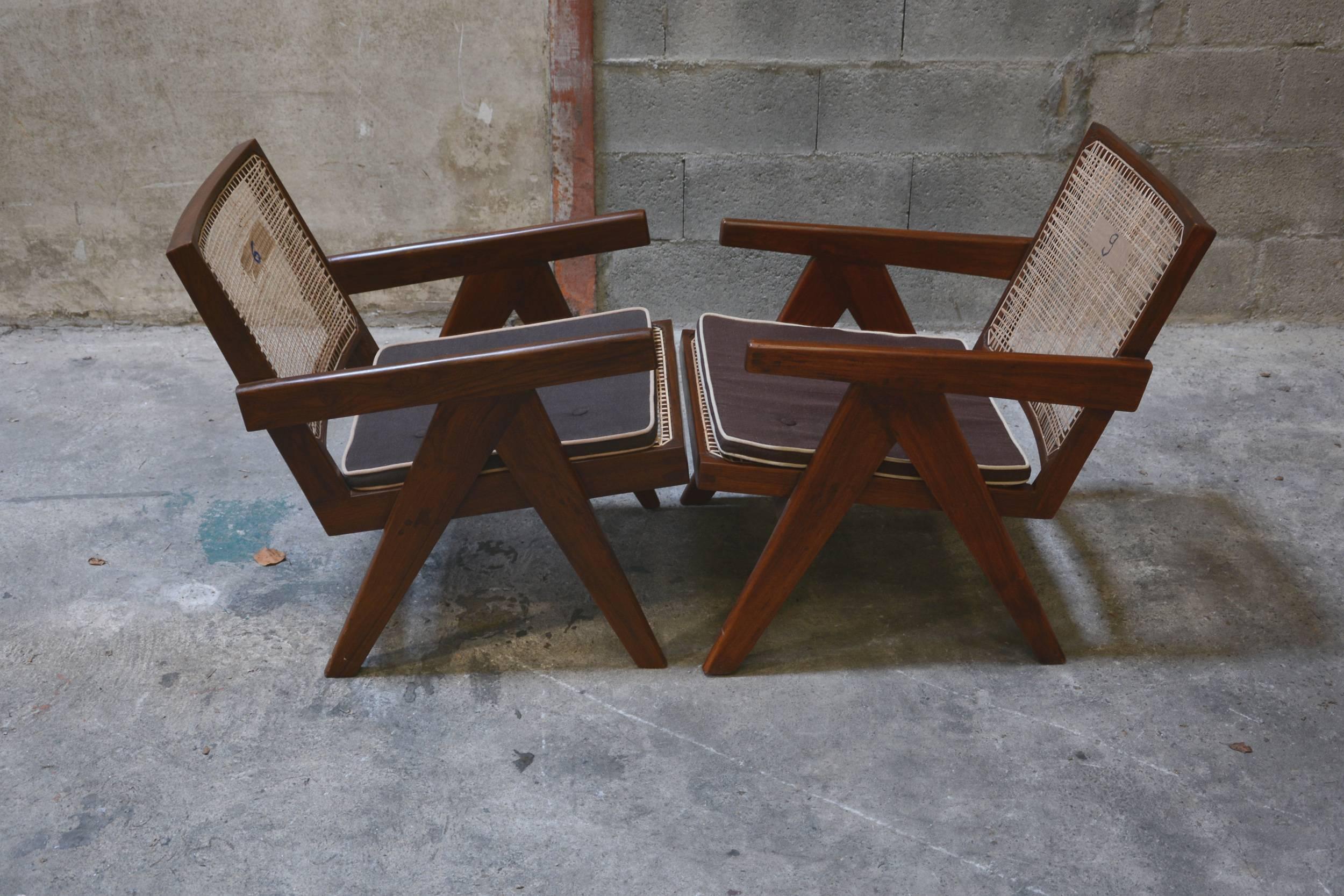 Pierre Jeanneret Pair of Easy Armchairs, circa 1955 2