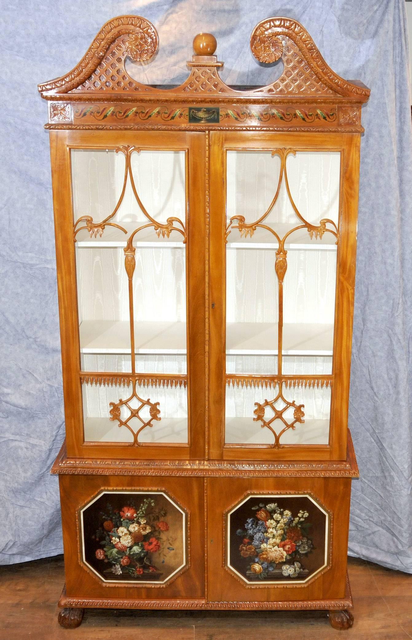 English Pair of Century Antique Chippendale Glass Fronted Display Cabinets For Sale
