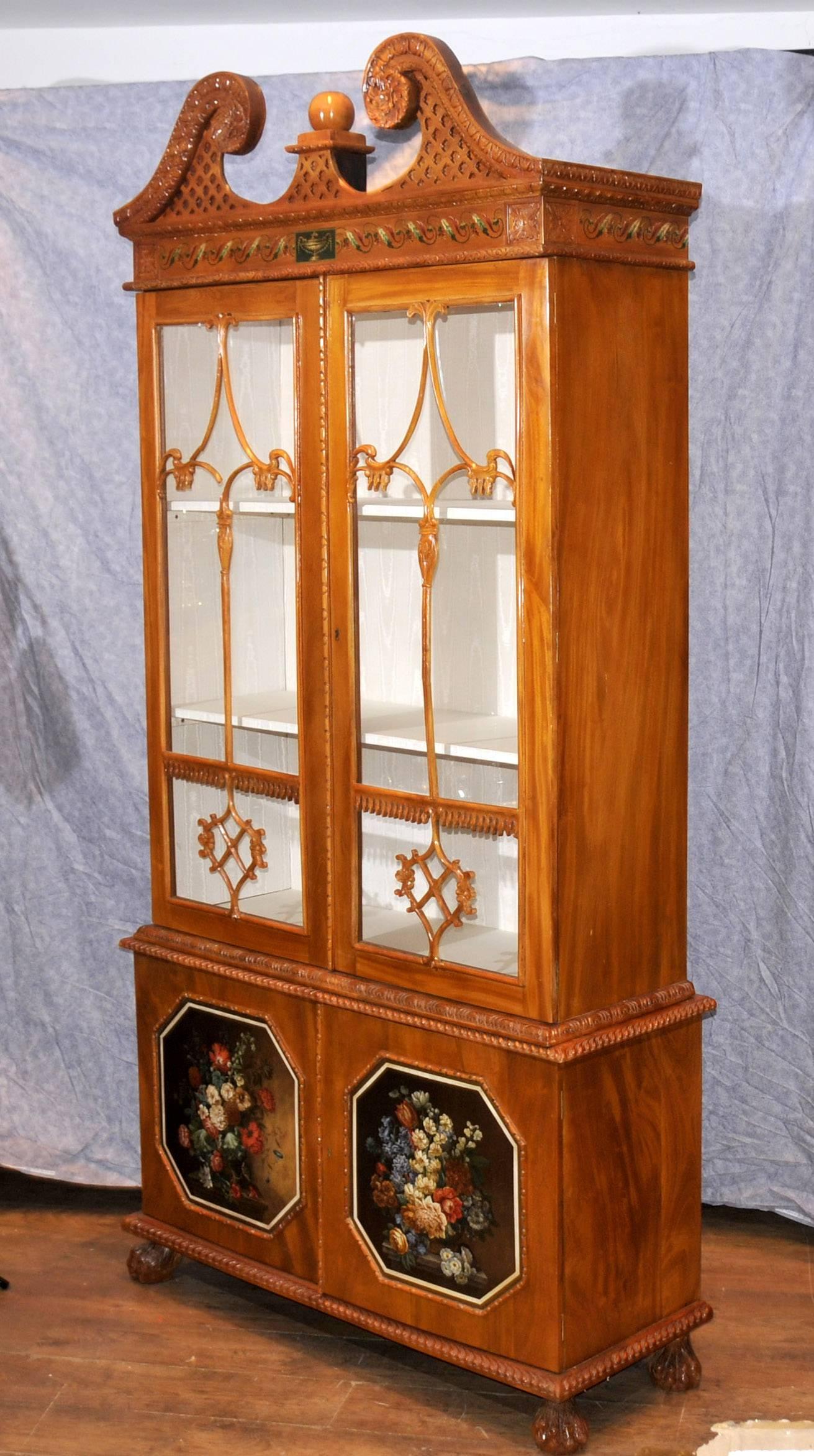 Pair of Century Antique Chippendale Glass Fronted Display Cabinets In Good Condition For Sale In Potters Bar, Herts