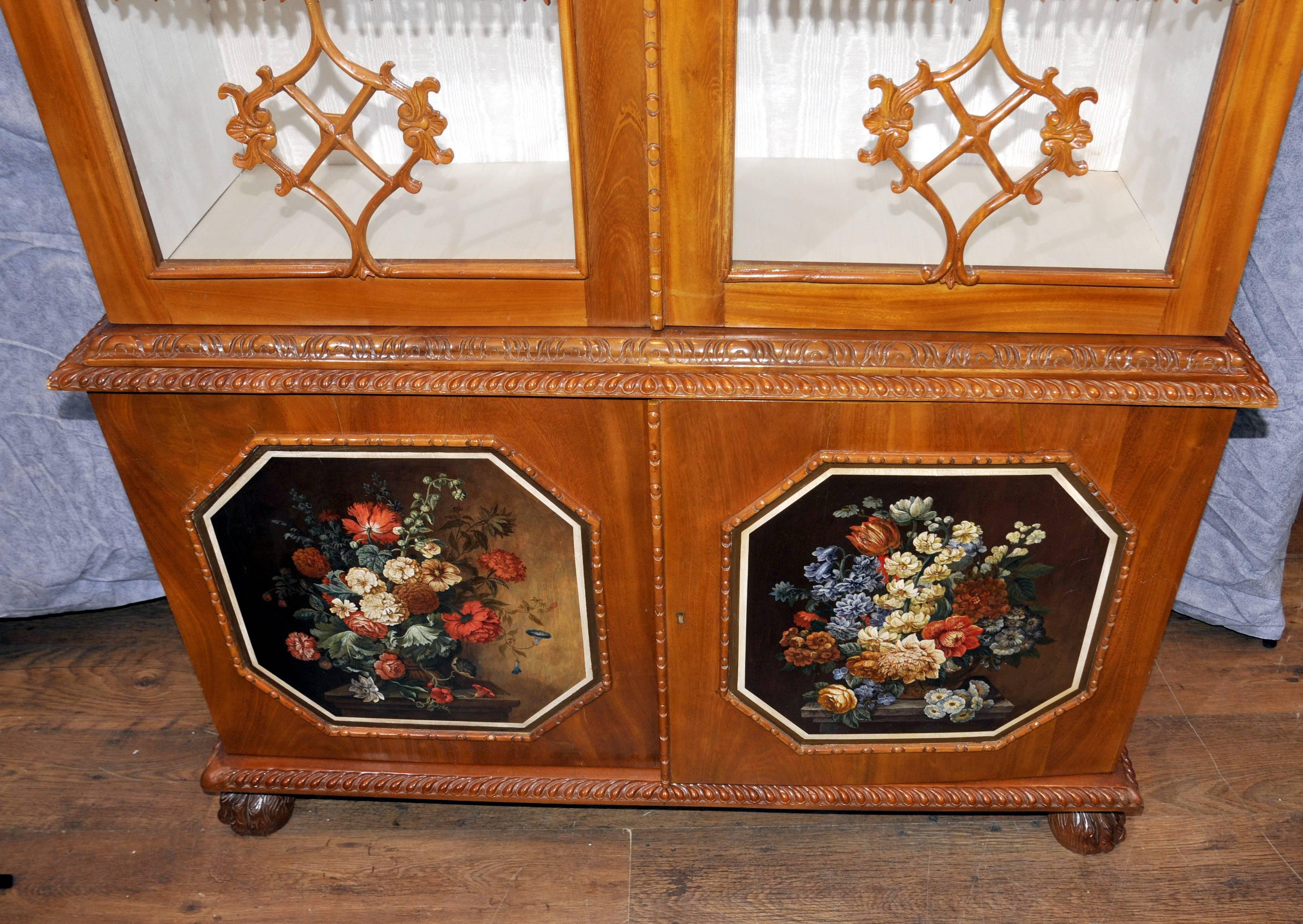 Pair of Century Antique Chippendale Glass Fronted Display Cabinets For Sale 2