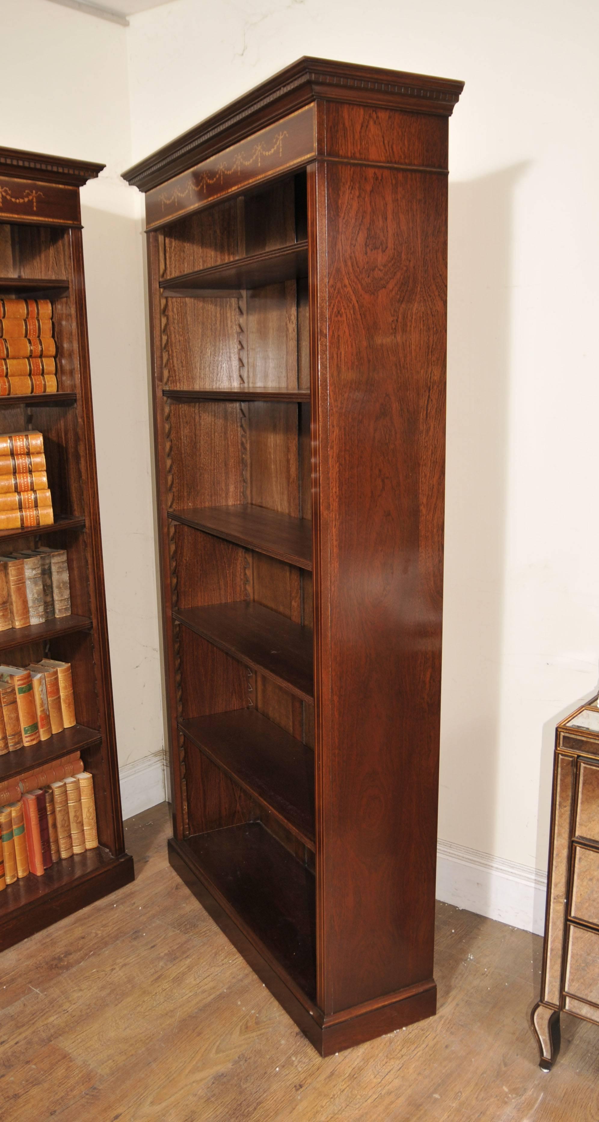 Pair of English Sheraton Style Mahogany Open Front Bookcases For Sale 4