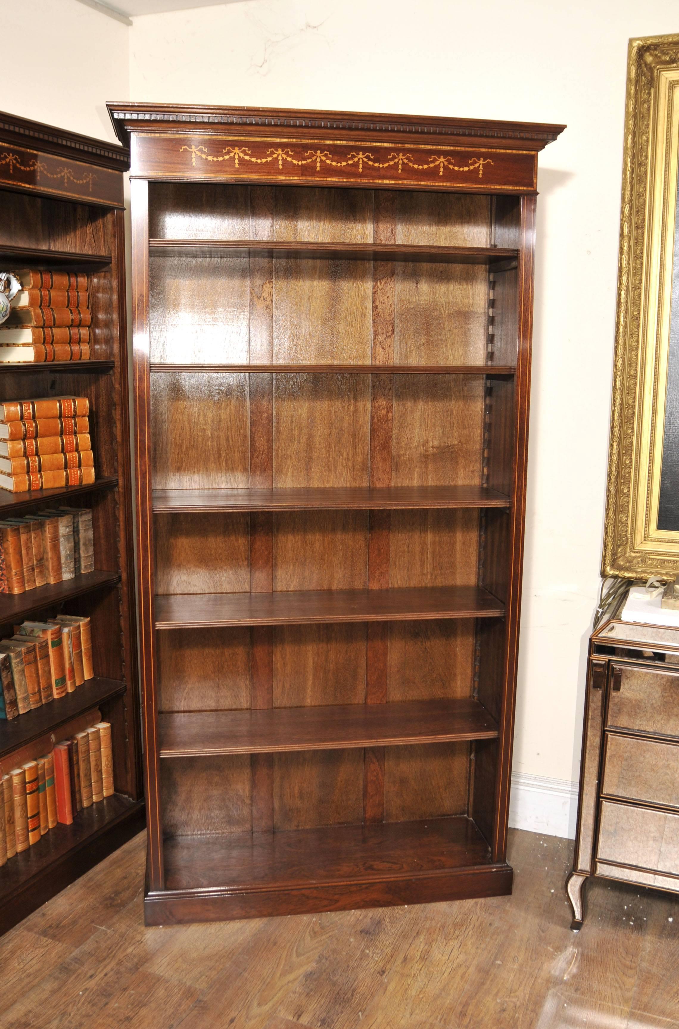 Pair of English Sheraton Style Mahogany Open Front Bookcases For Sale 6
