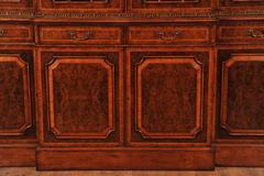 Victorian Style Walnut Breakfront Bookcase Gothic Display Cabinet