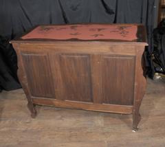 Antique Chinese Red Lacquer Bombe Commode Chinoiserie Chest Drawers, 1910