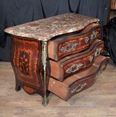 Antique Louis XVI French Chest Drawers Marquetry Inlay Bombe Commode