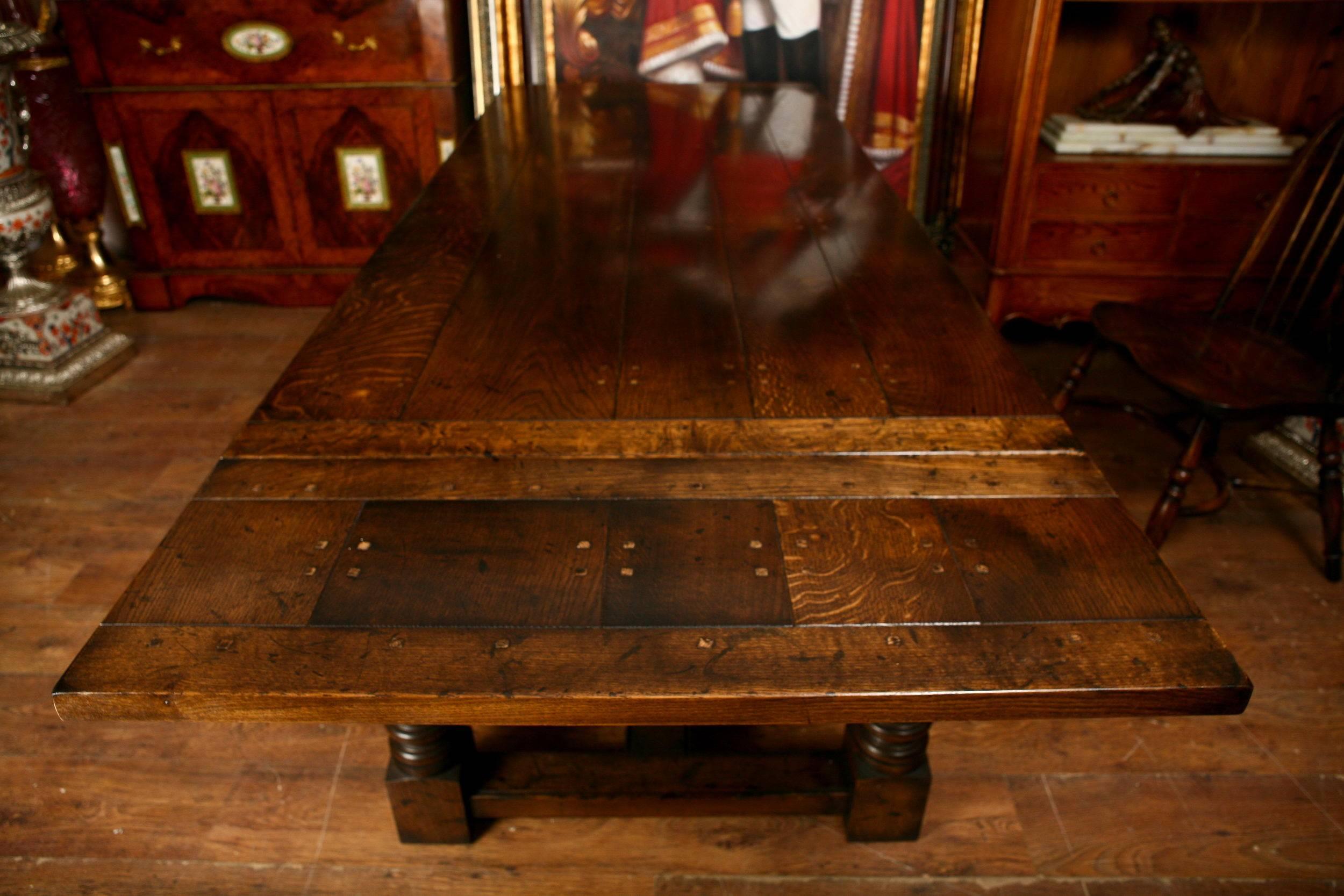 20th Century Extending Oak Refectory Table Farmhouse Dining Table For Sale
