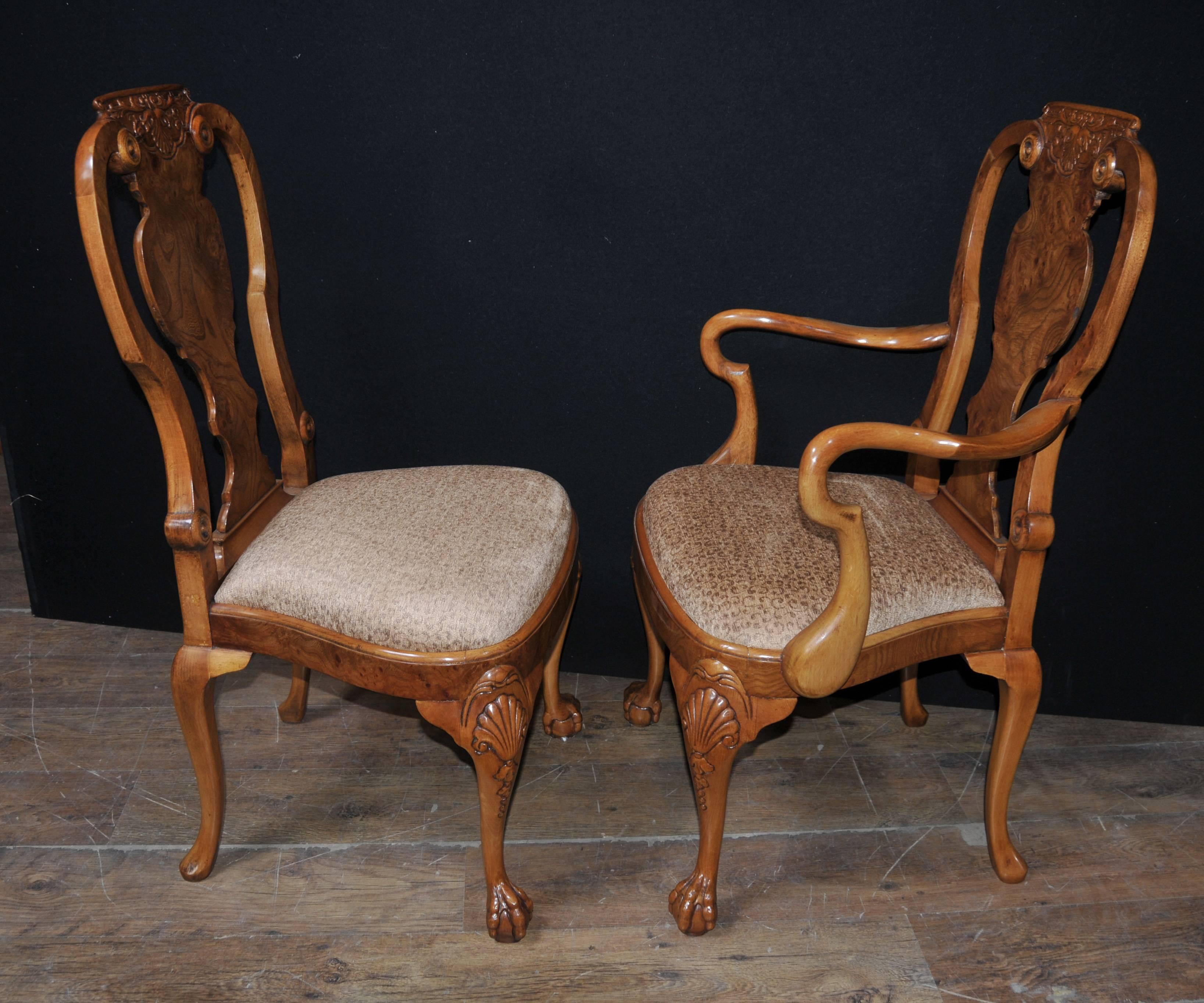 20th Century Set of Eight Walnut Queen Anne Style Dining Chairs For Sale