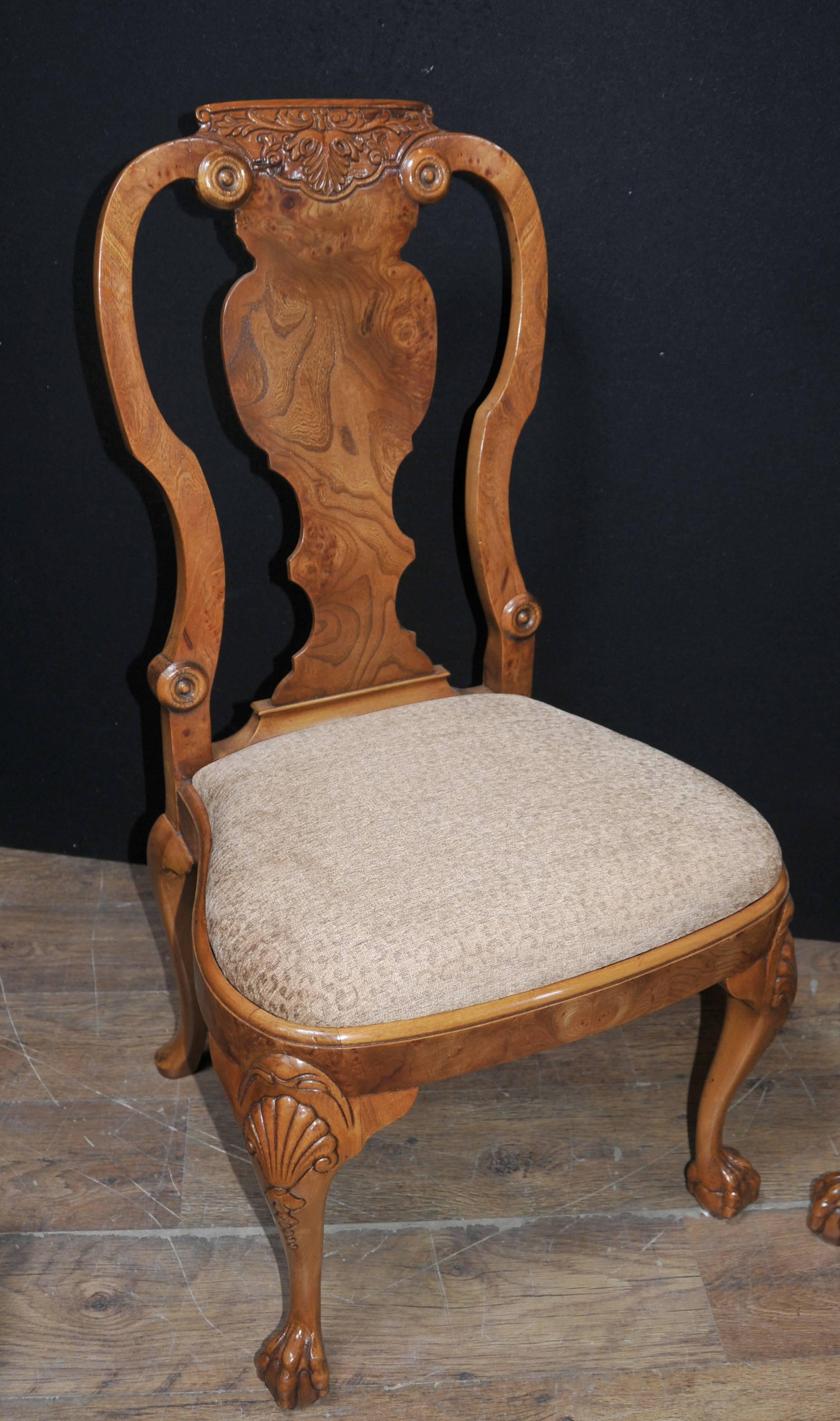 Set of Eight Walnut Queen Anne Style Dining Chairs For Sale 5