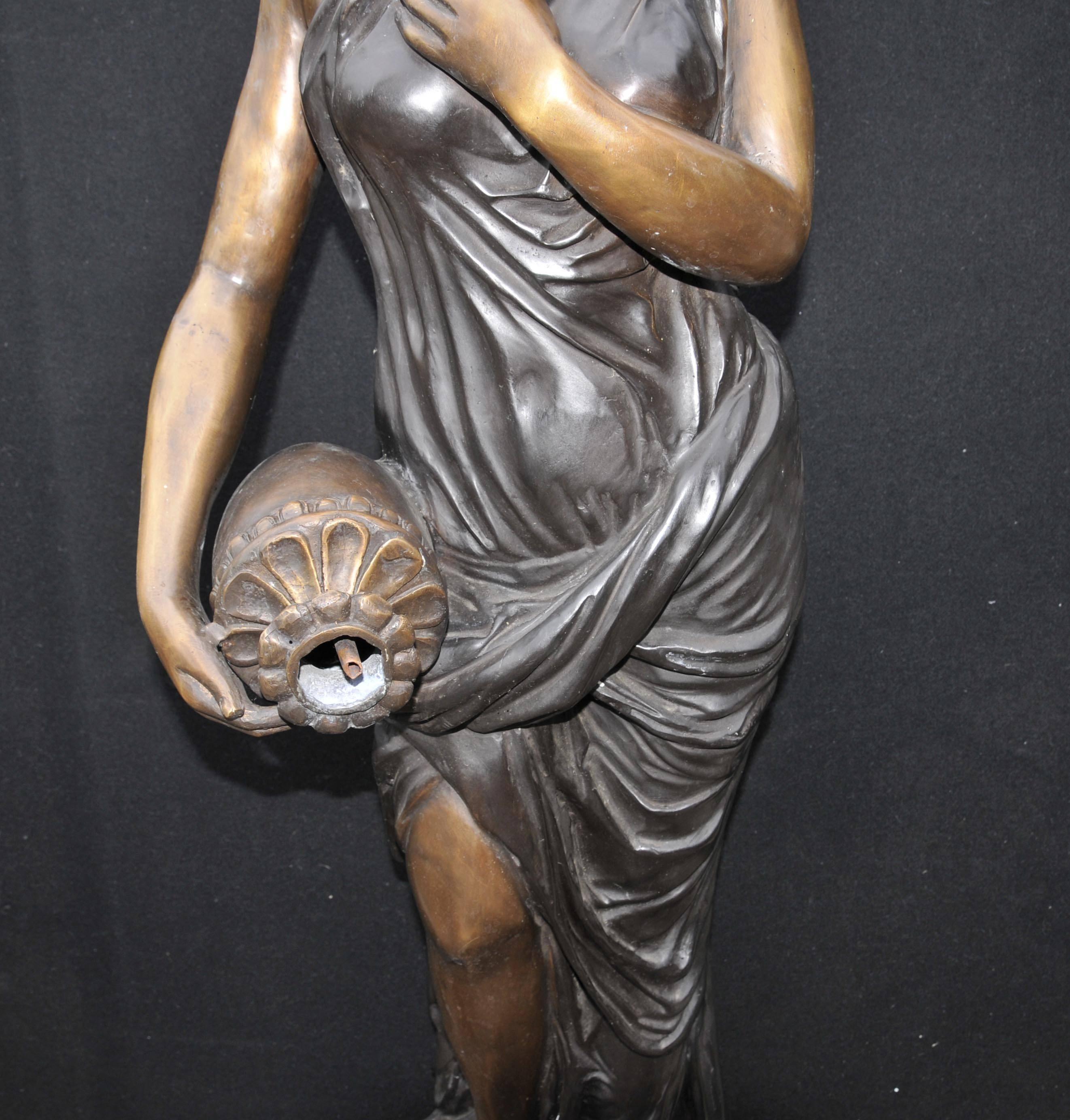 Italian Bronze Extra Large Maiden Fountain Statue Amphora Water Feature For Sale 1
