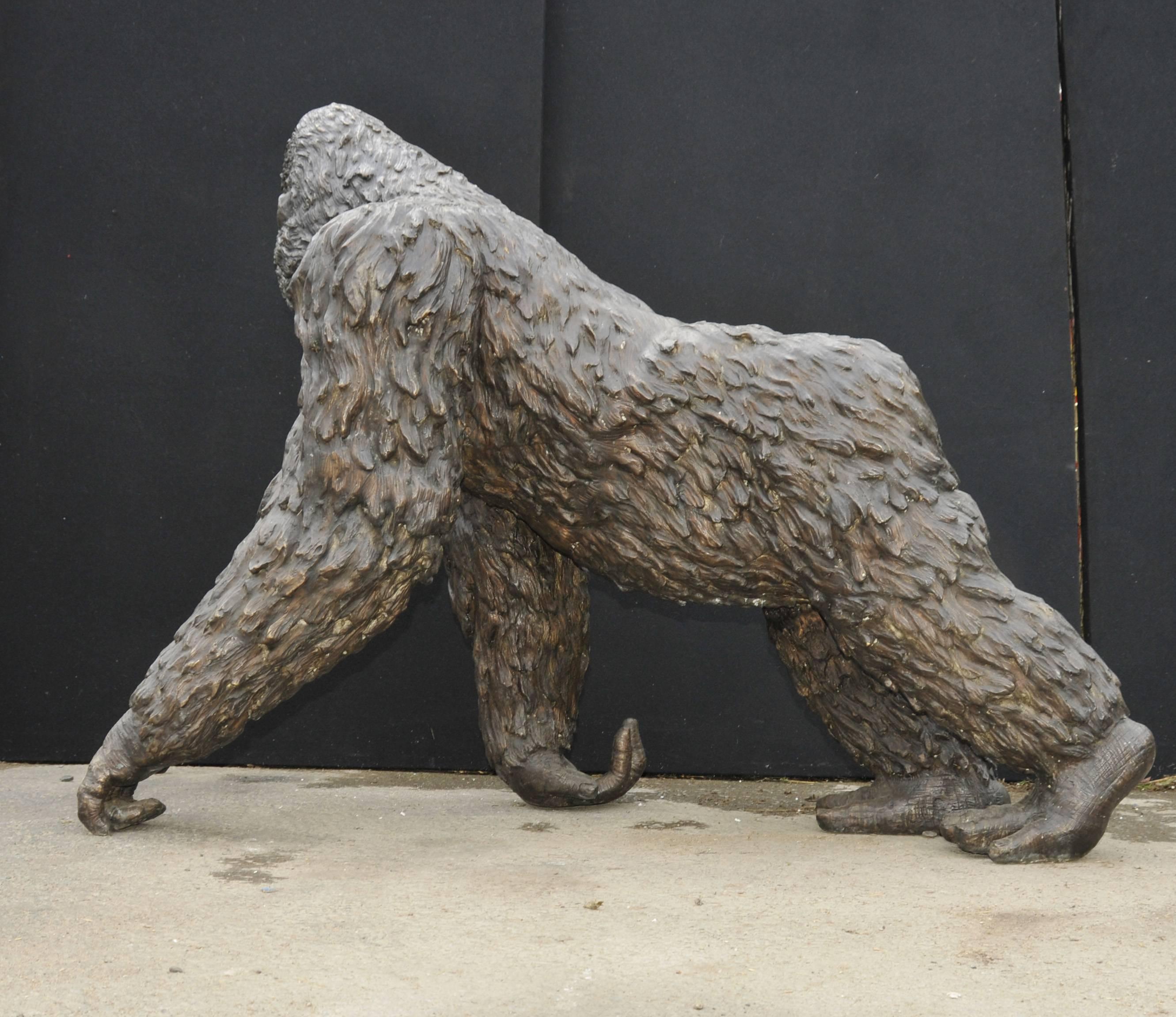 - Absolutely stunning almost lifesize bronze gorilla.
- If you are looking to start a bronze zoo then you\'ve found the right people!
- Artist has really captured the beauty of the beast with great skill.
- Depicted standing almost upright with a