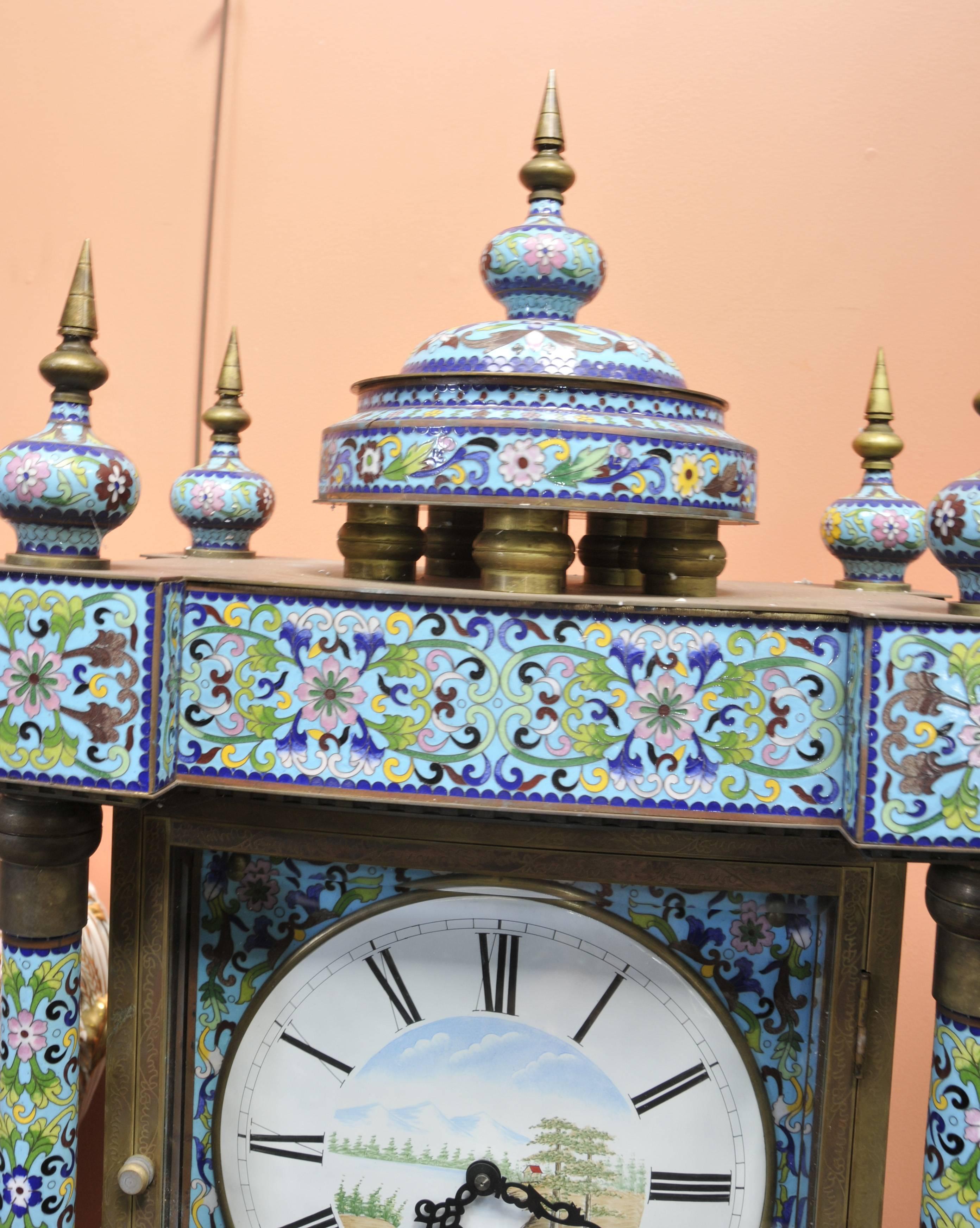 Chinese Export French Antique Cloisonné Grandfather Clock Chinese Original Champlevé