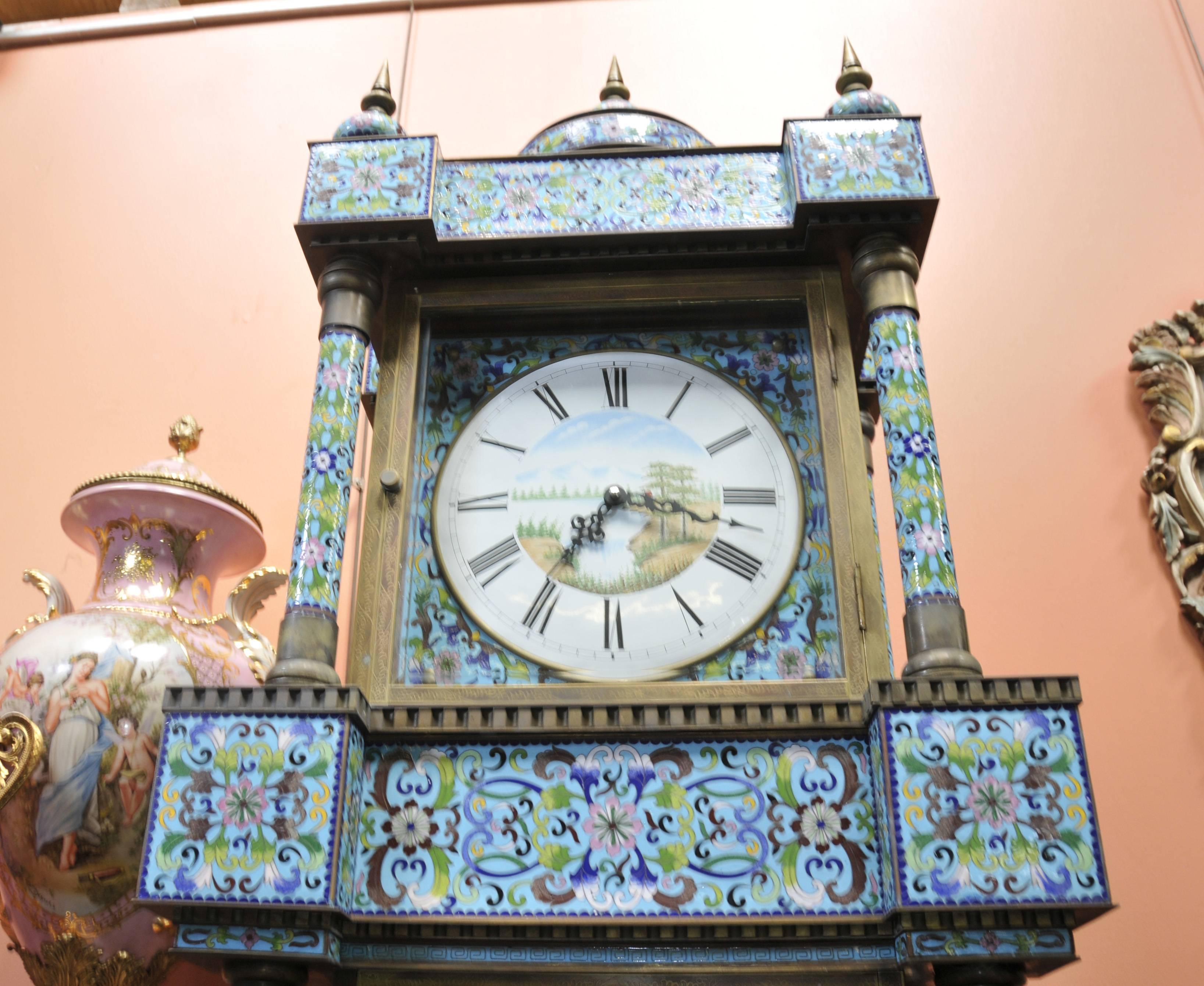 French Antique Cloisonné Grandfather Clock Chinese Original Champlevé 1