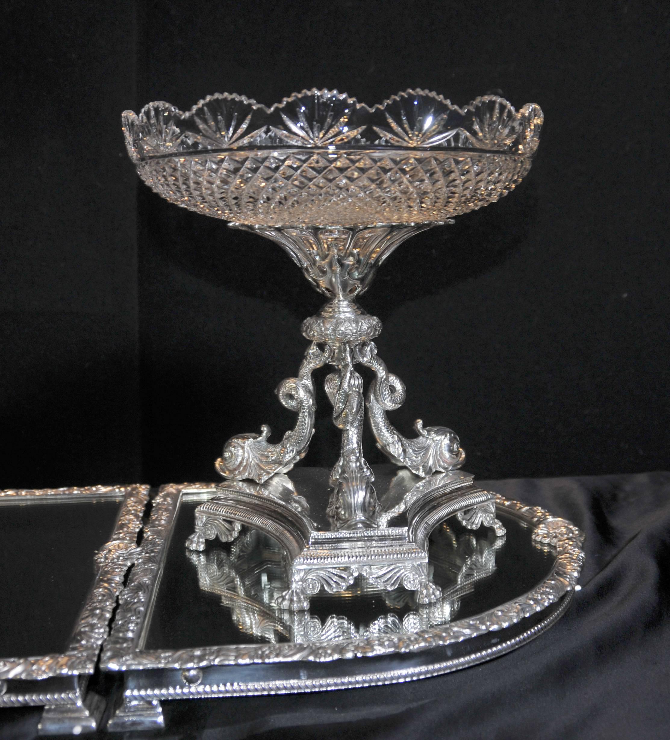 Hard to describe this stunning work of art and craftsmanship, hope the photos do it some justice!
You are viewing a gorgeous English Sheffield silver plate centerpiece.
Comprised of two smaller dishes, the large central column all situated on the