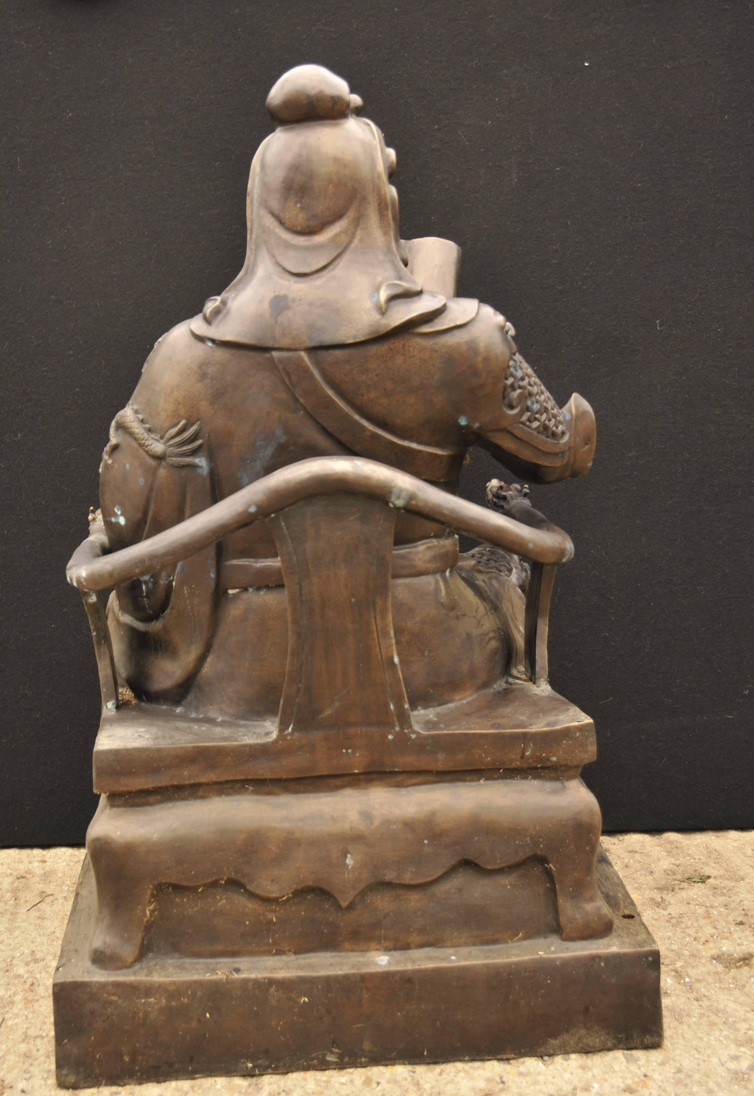 Big Japanese Bronze Statue Reading Man Emperor Shogun Samurai For Sale 2