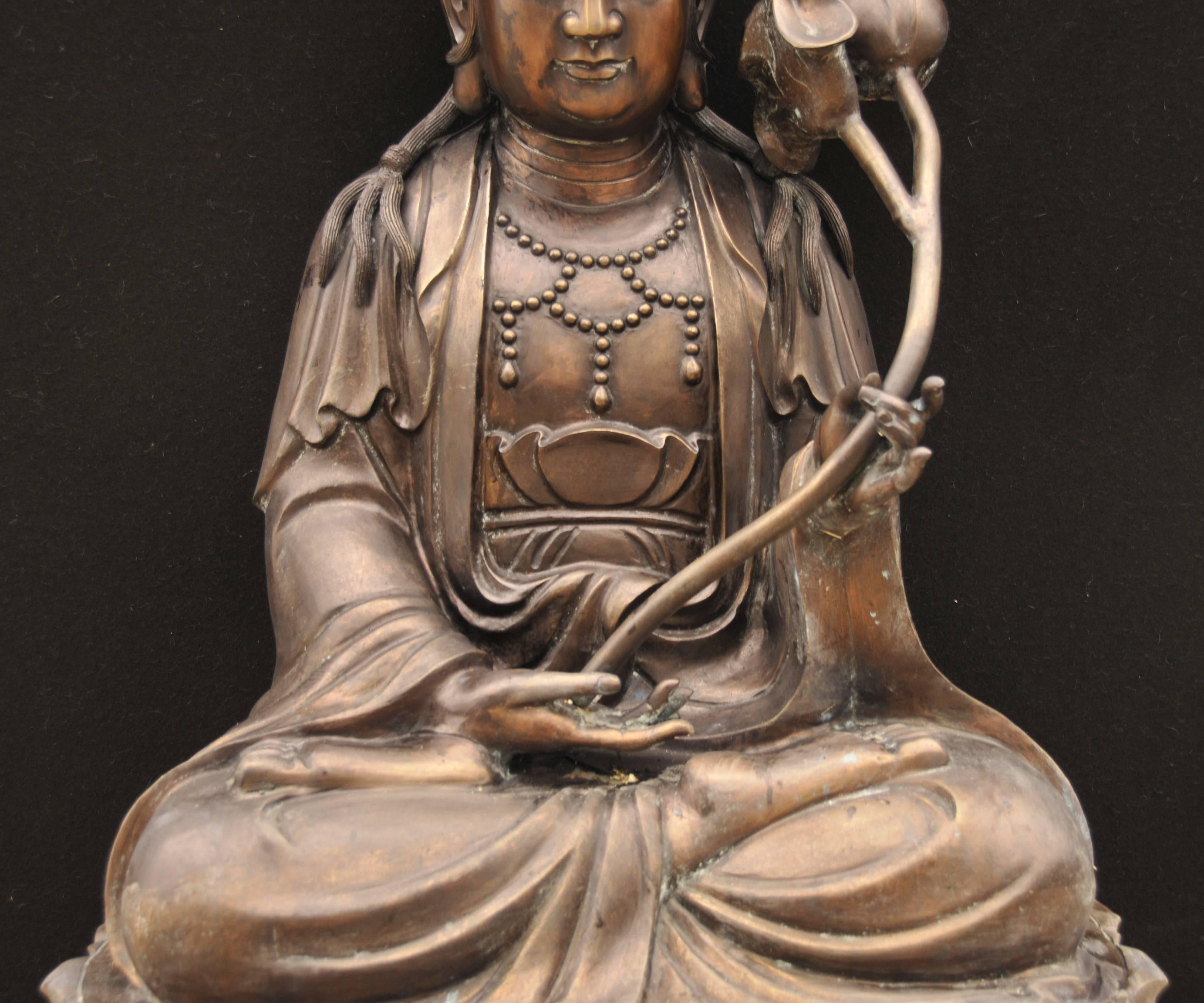 Large Bronze Buddha Statue Lotus Flower Sculpture Buddhism Burmese Buddhist For Sale 2