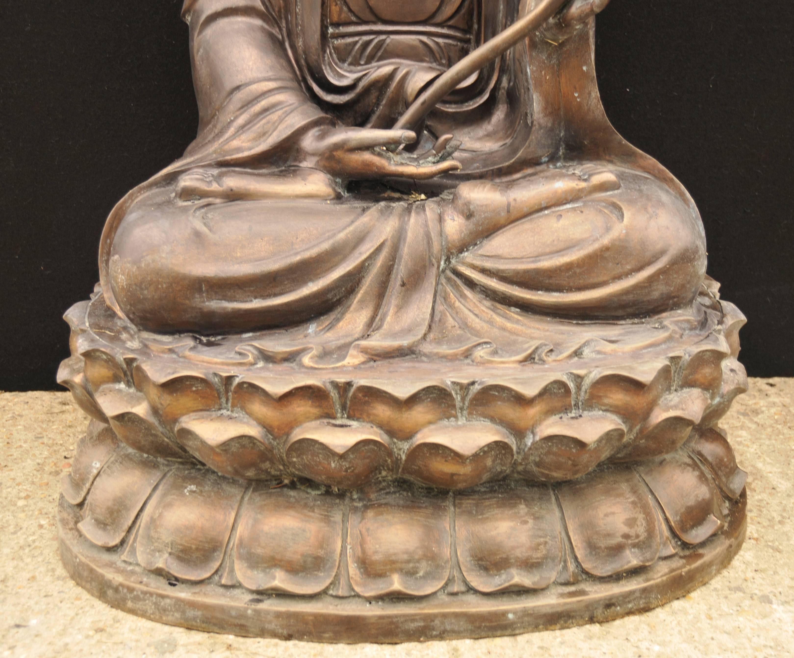 Large Bronze Buddha Statue Lotus Flower Sculpture Buddhism Burmese Buddhist For Sale 3
