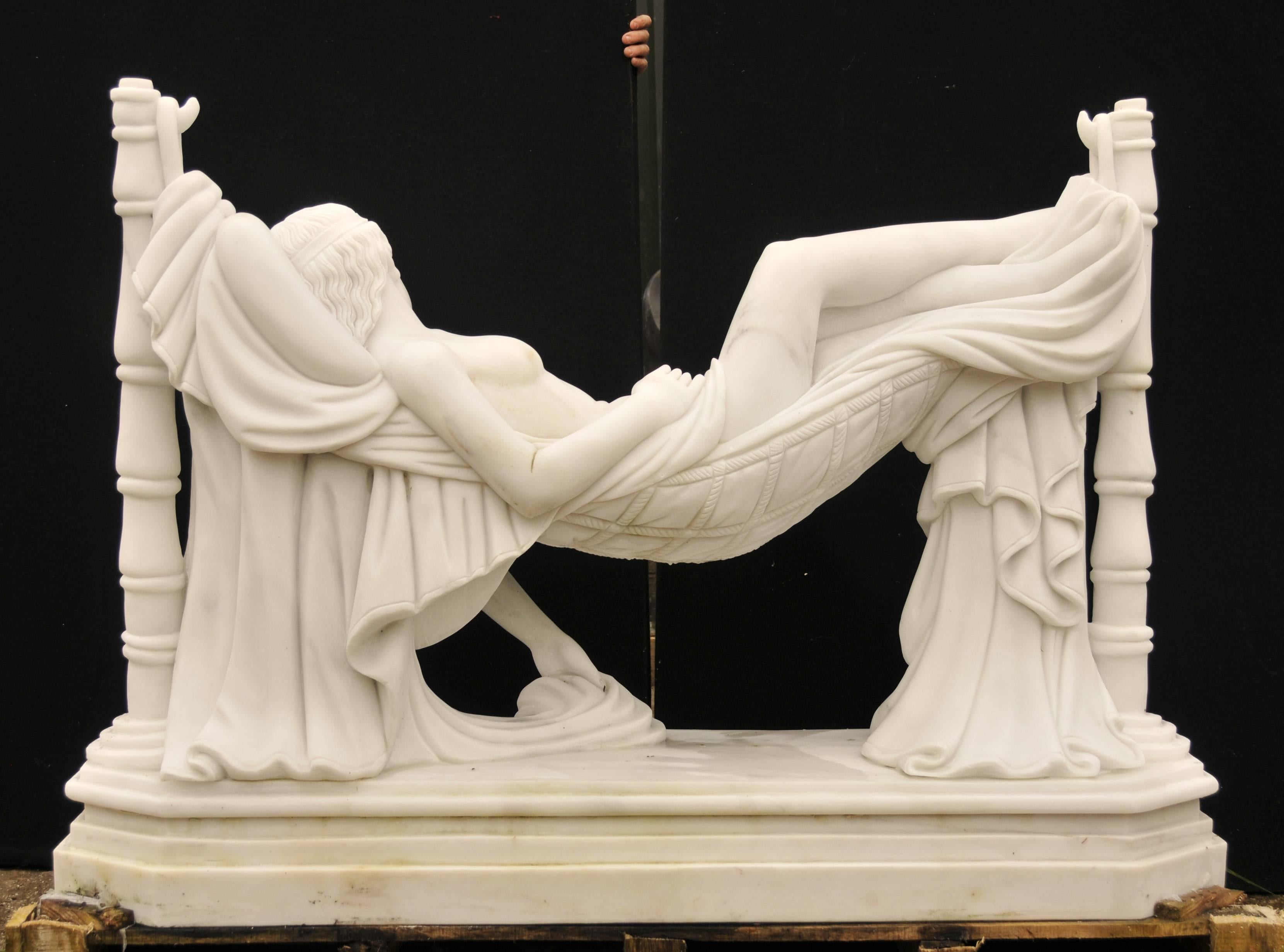 20th Century Italian Marble Statue Sleeping Beauty Style of Frilli Carved Sculpture  For Sale