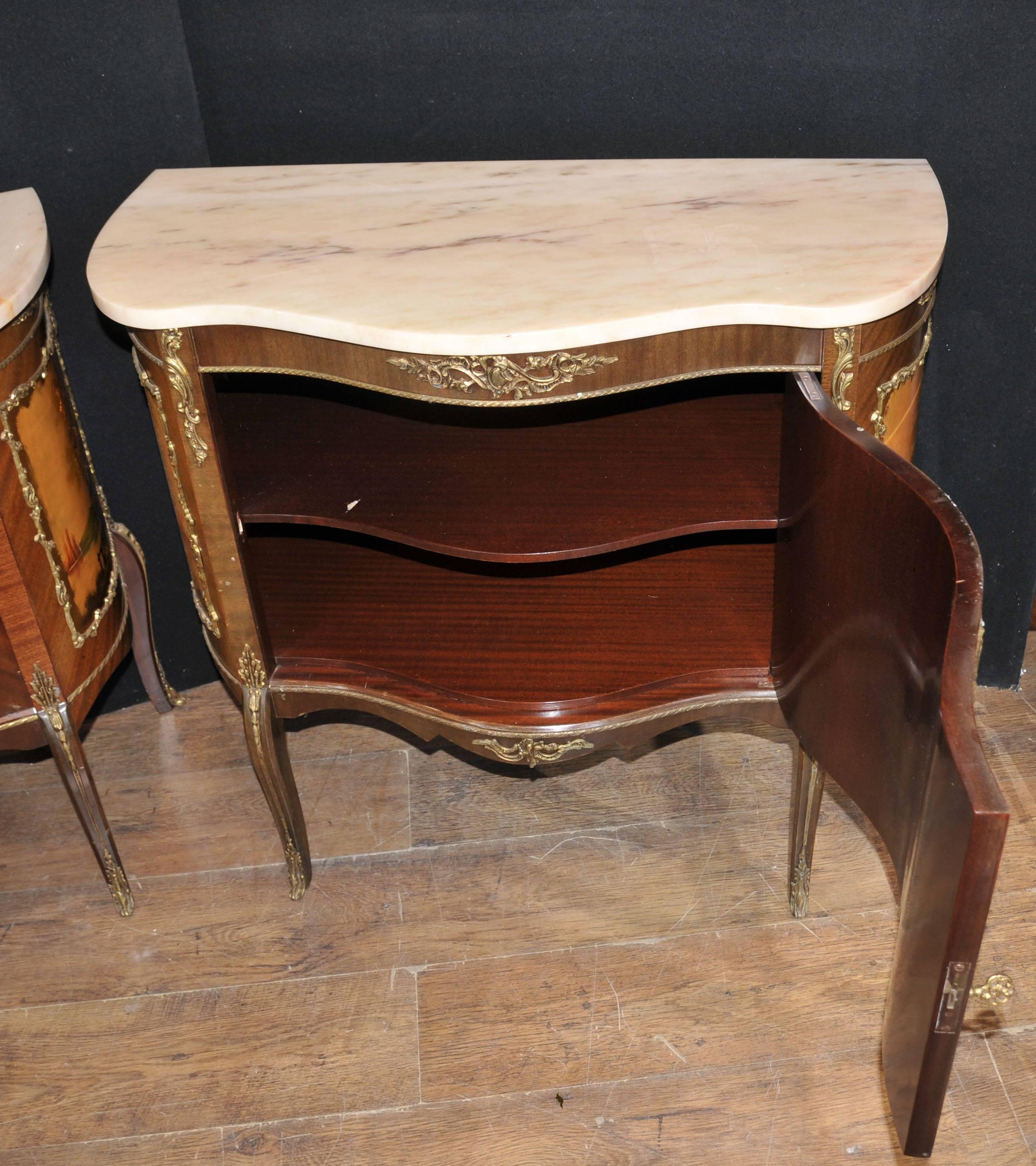 20th Century Pair of French Vernis Martin Style Painted Chests Cabinets Lacquer Commodes For Sale