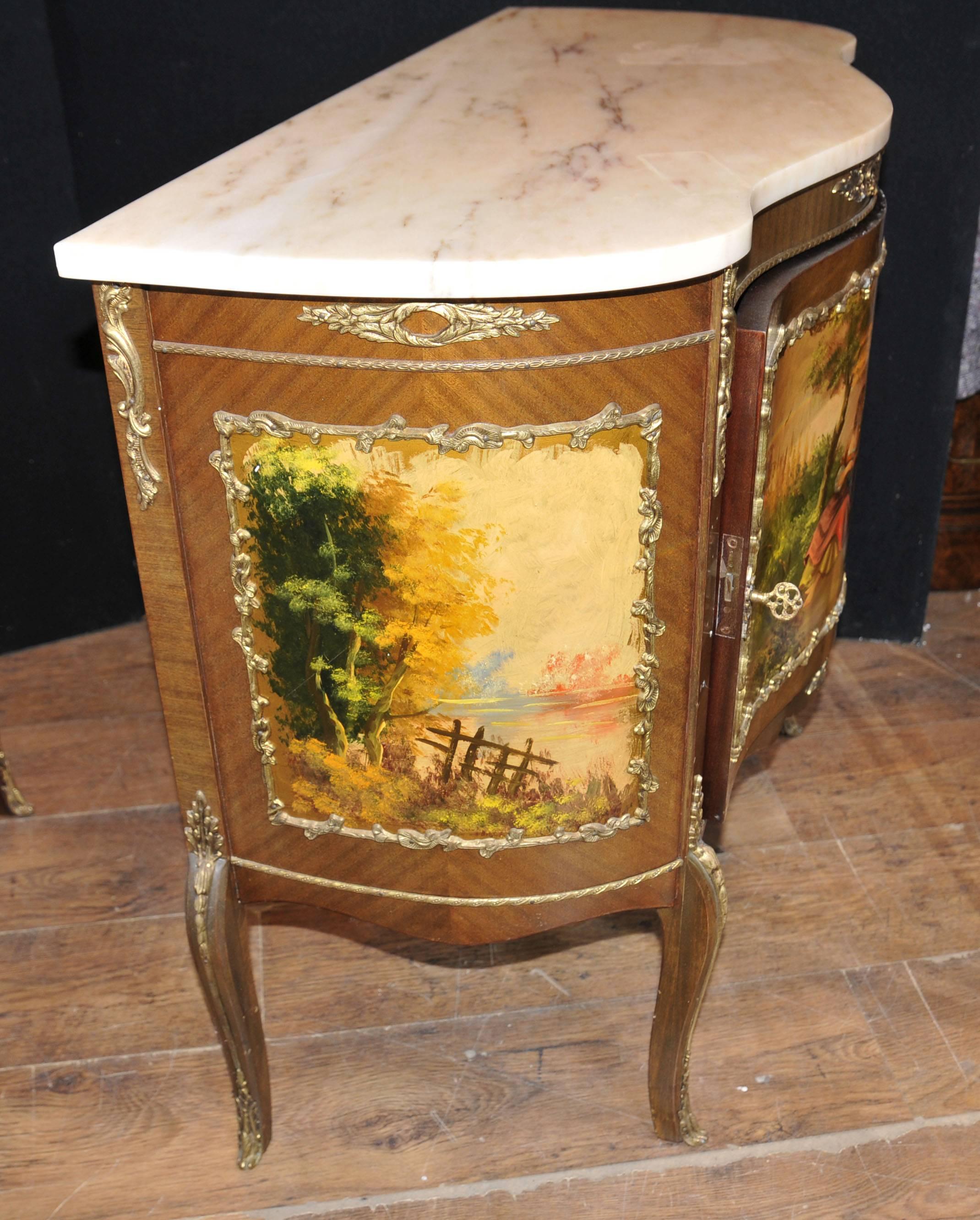 Pair of French Vernis Martin Style Painted Chests Cabinets Lacquer Commodes For Sale 2