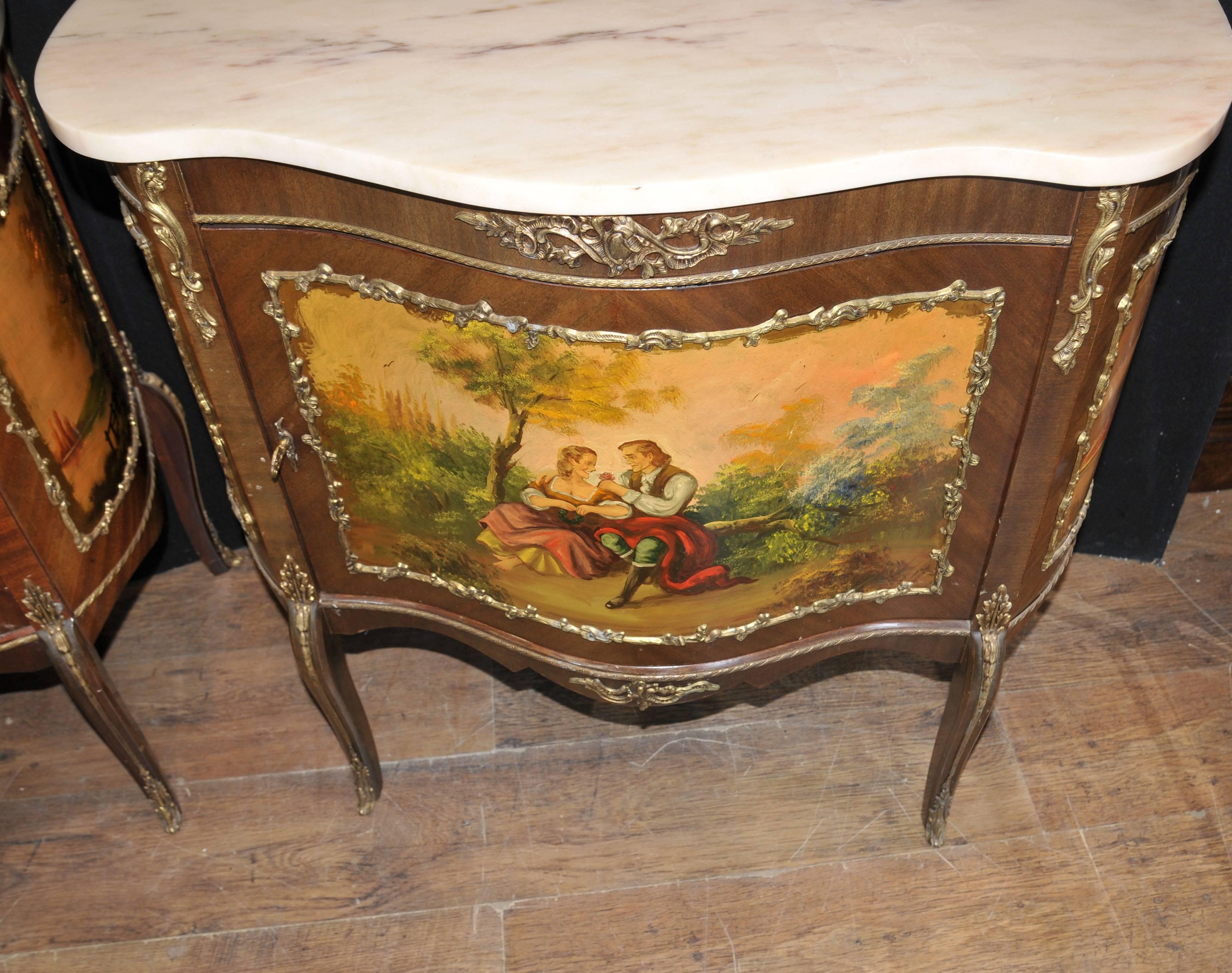 Pair of French Vernis Martin Style Painted Chests Cabinets Lacquer Commodes For Sale 1