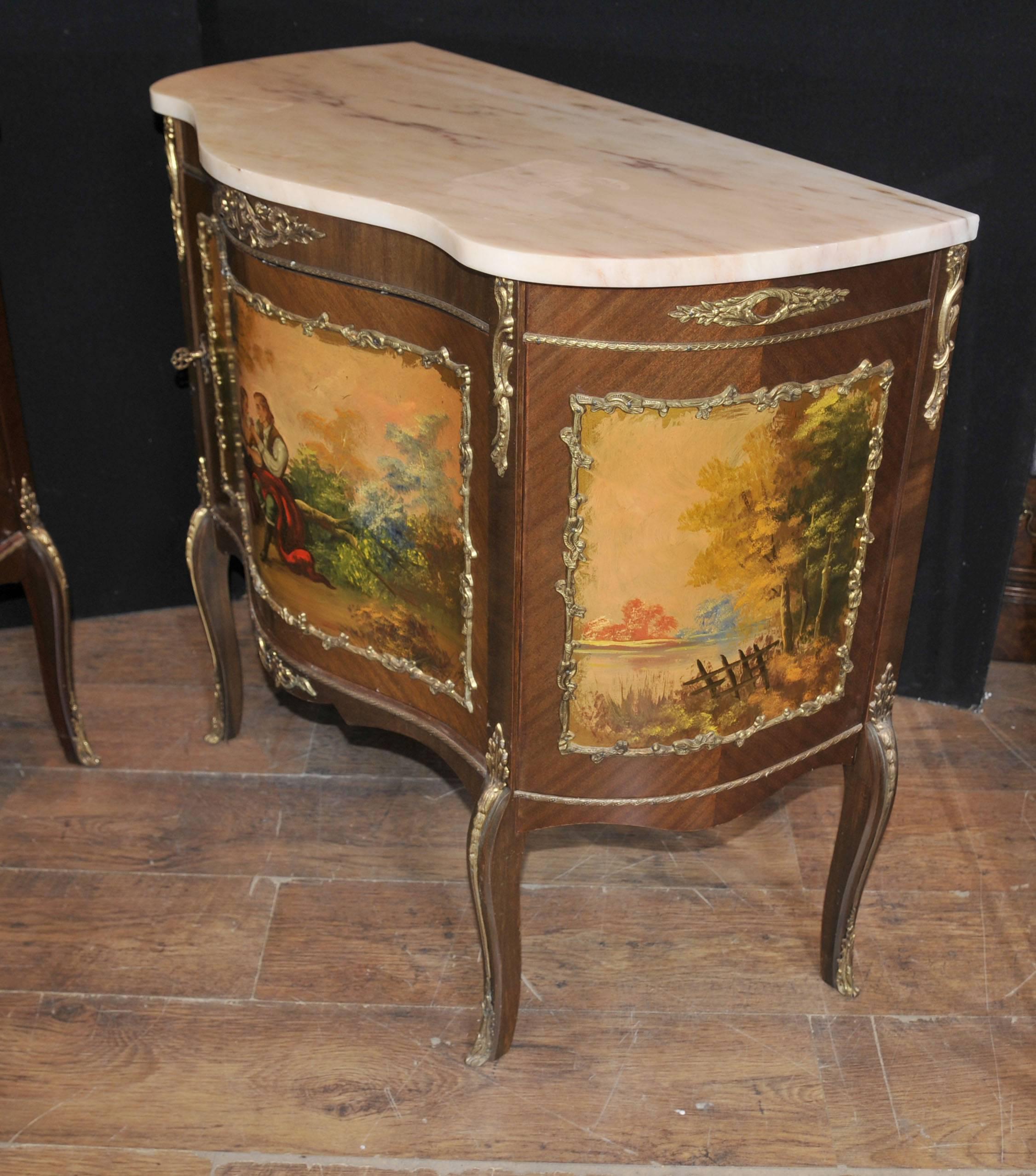Pair of French Vernis Martin Style Painted Chests Cabinets Lacquer Commodes For Sale 3