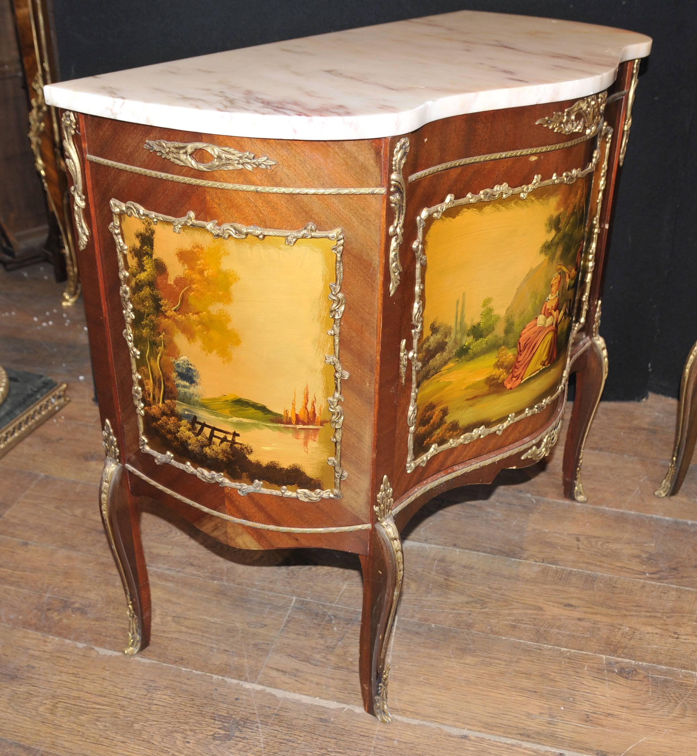 Pair of French Vernis Martin Style Painted Chests Cabinets Lacquer Commodes For Sale 4