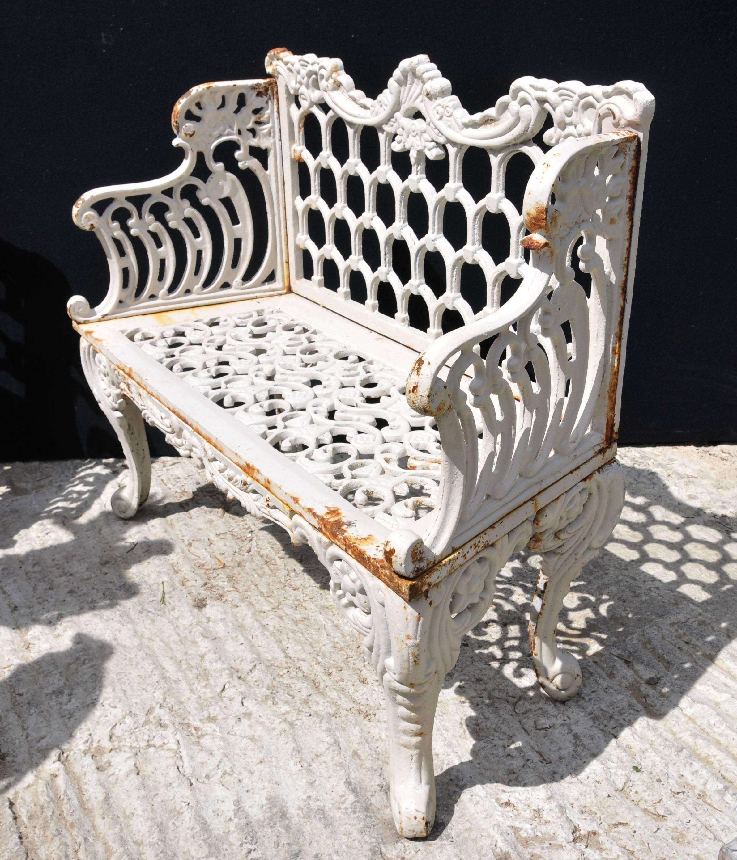 Stunning pair of English Coalbrookdale style garden benches in cast iron.
Classic garden bench with upturned horseshoe motif for backrest and sides.
Very solid and sturdy, good weight to them.
Perfect for a garden set up, on lawn or in dell,