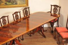 Regency Style Dining Set Pedestal Table and Ten Chippendale Chairs Mahogany