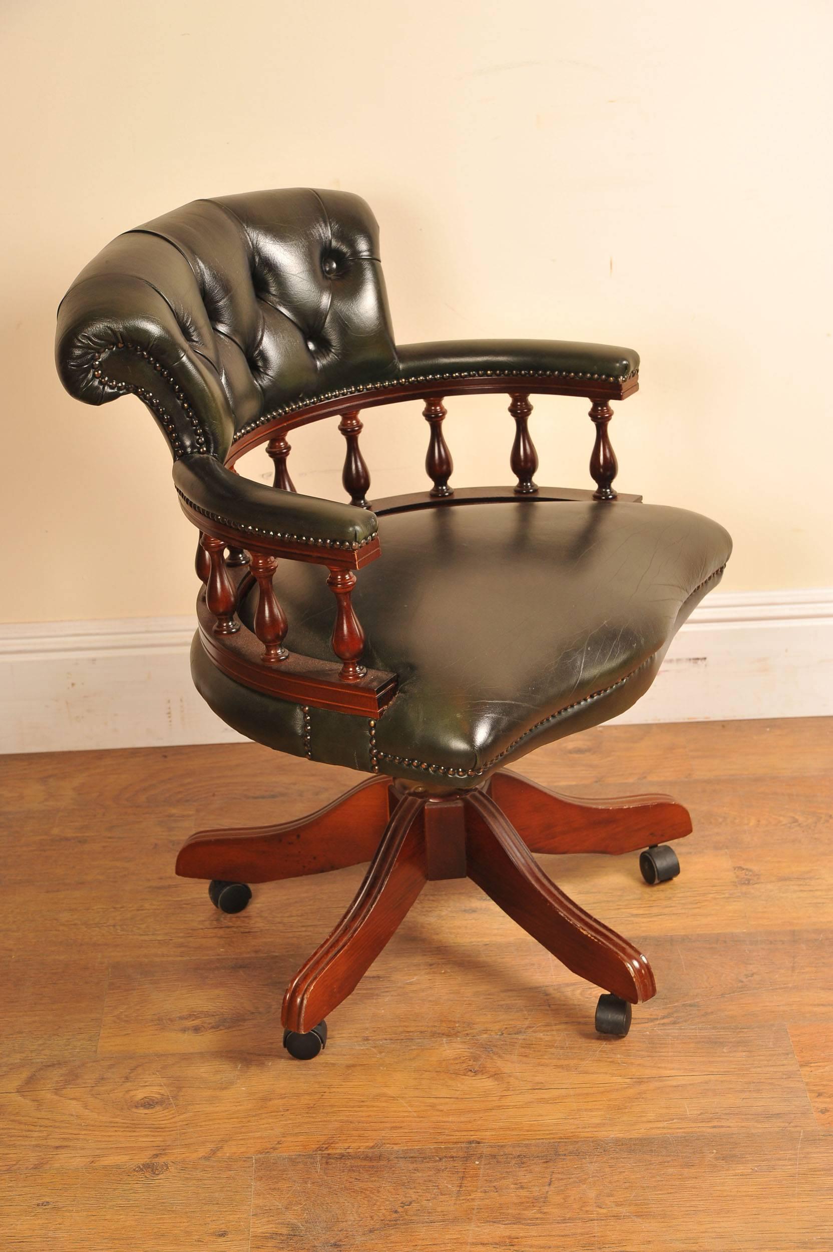 Leather Captains Tub Chair Swivel Office Desk Seat For Sale 1