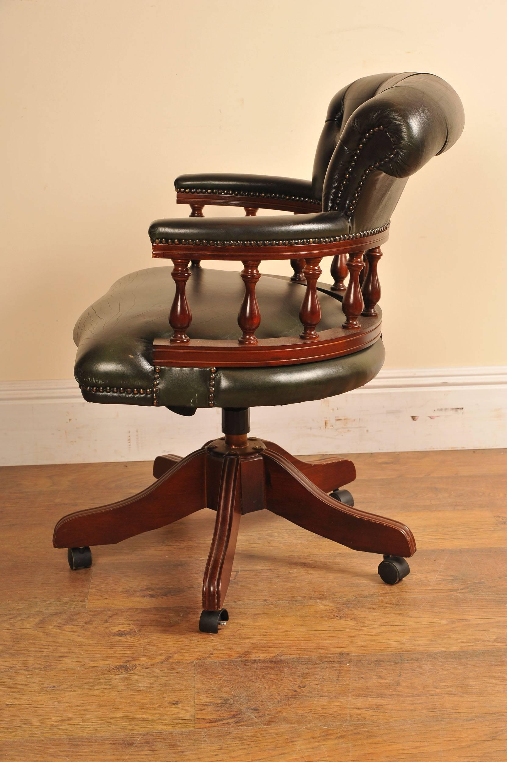 Leather Captains Tub Chair Swivel Office Desk Seat For Sale 2