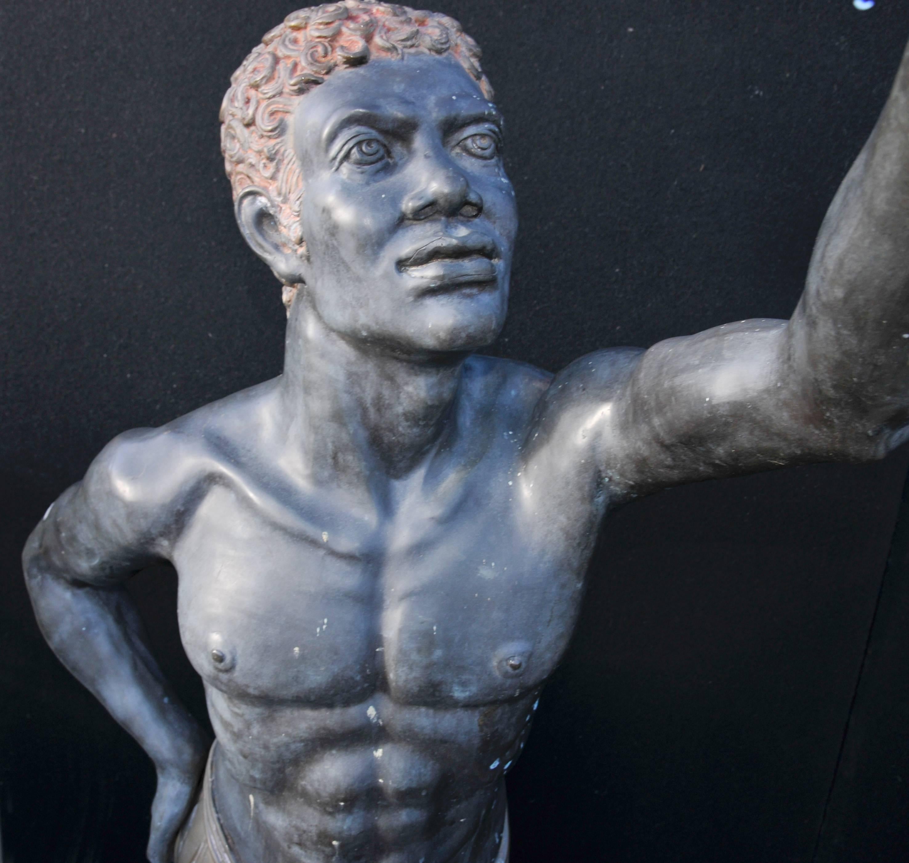 Pair of Extra Large Italian Bronze Blackamoor Statues For Sale 1