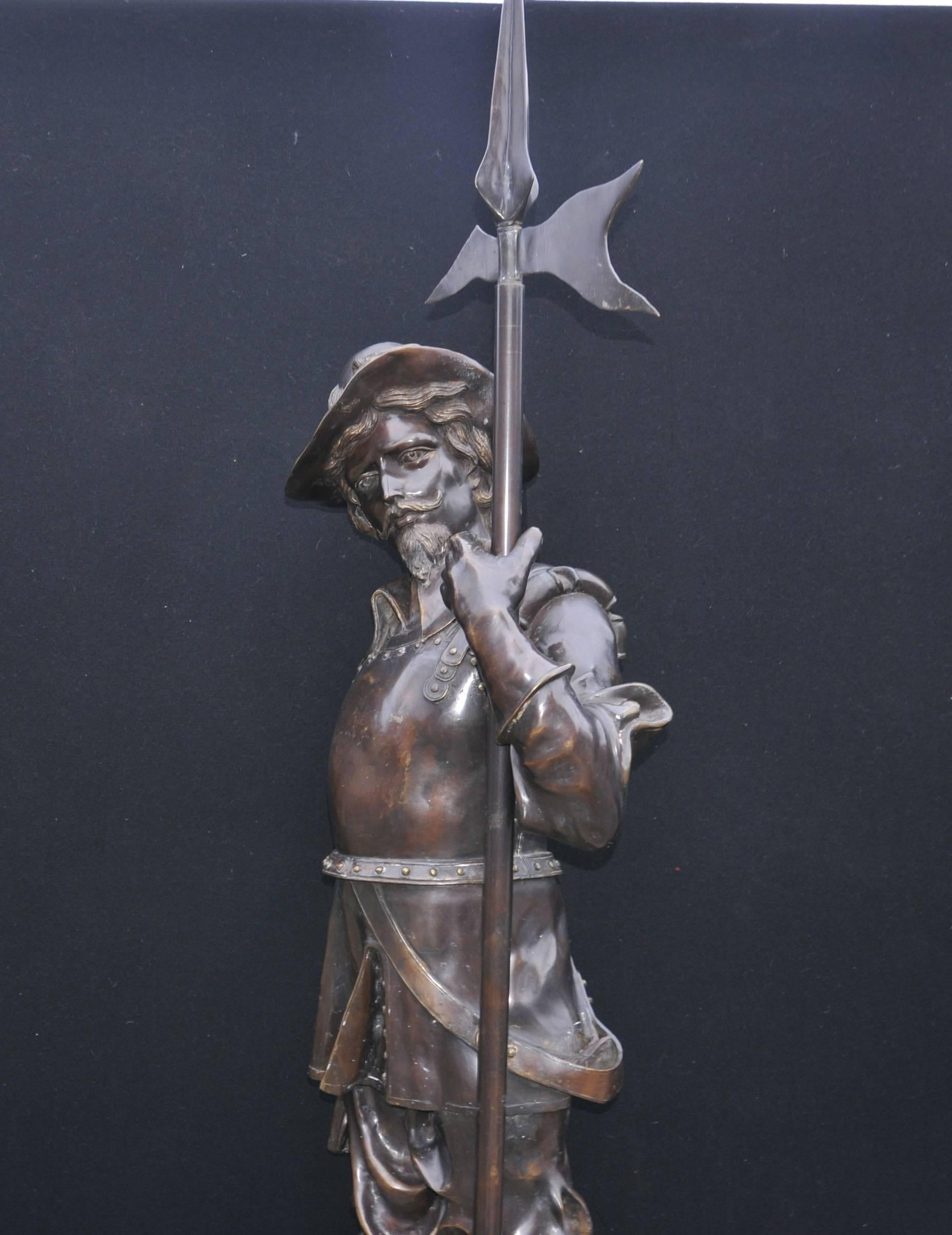 Pair of English Bronze Lifesize Cavaliers Prince Charles I Soldiers In Excellent Condition For Sale In Potters Bar, Herts