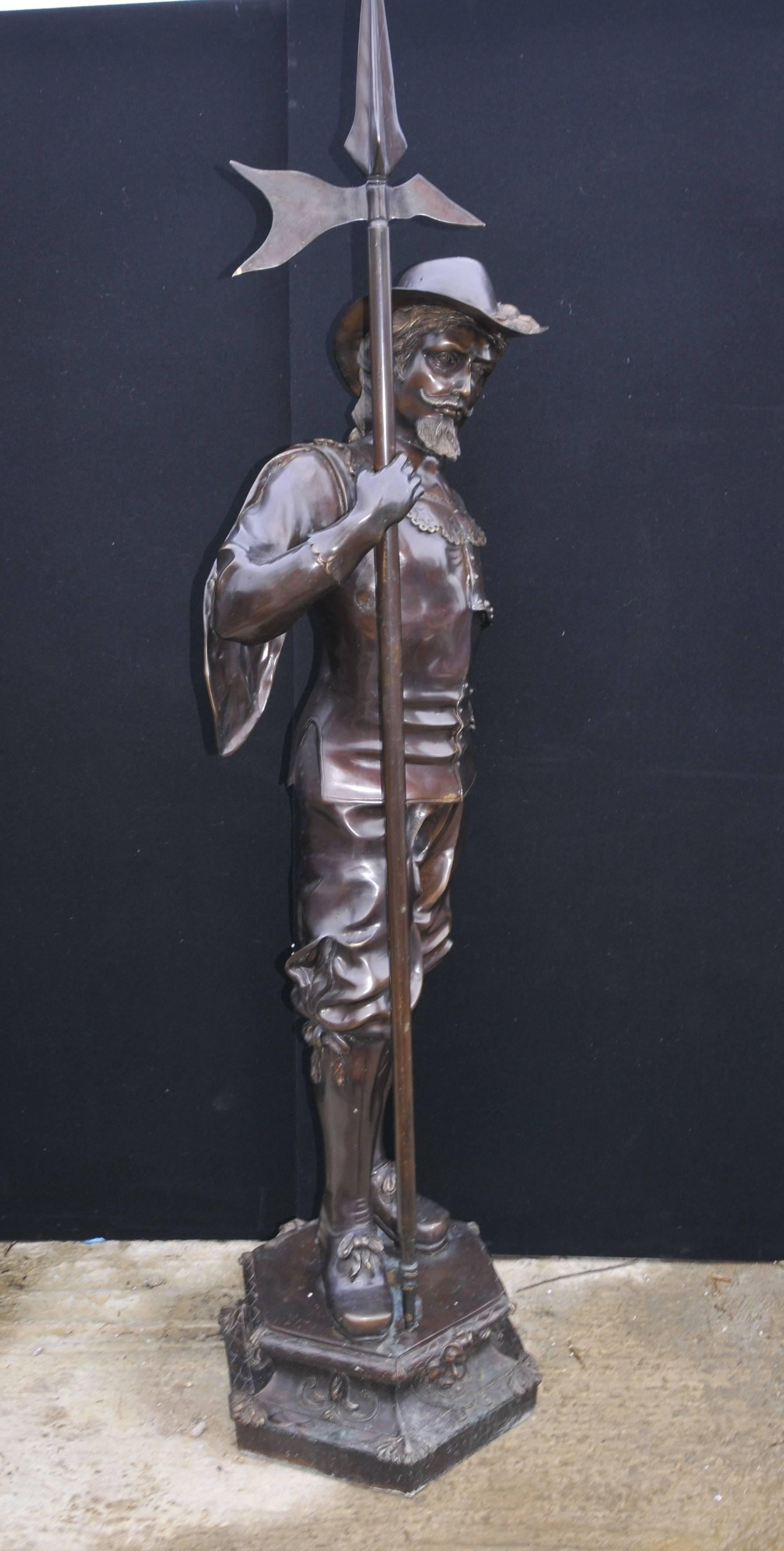 20th Century Pair of English Bronze Lifesize Cavaliers Prince Charles I Soldiers For Sale