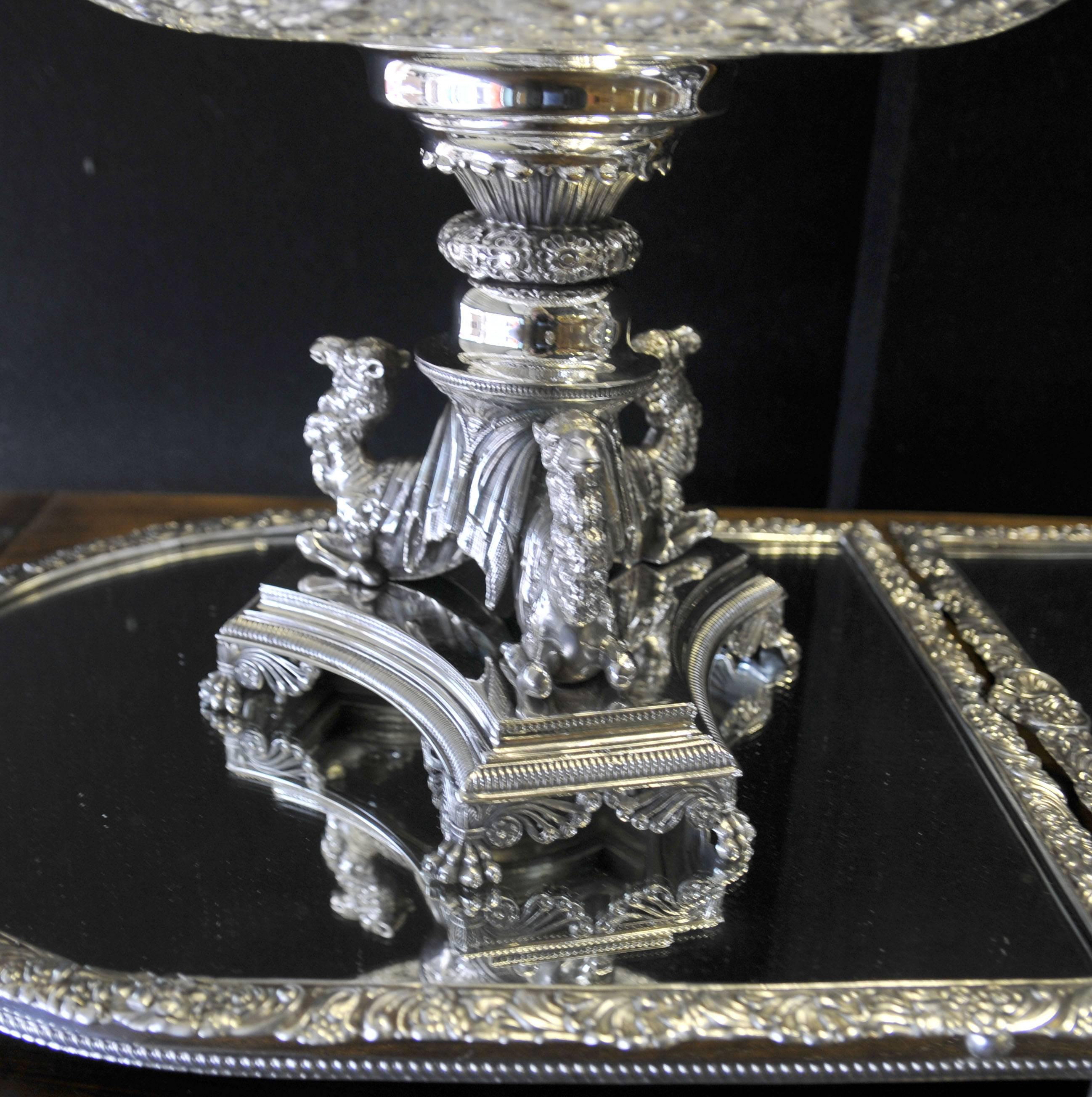 English  Large Victorian Silver Plate Centerpiece Epergne Cut Glass Vase