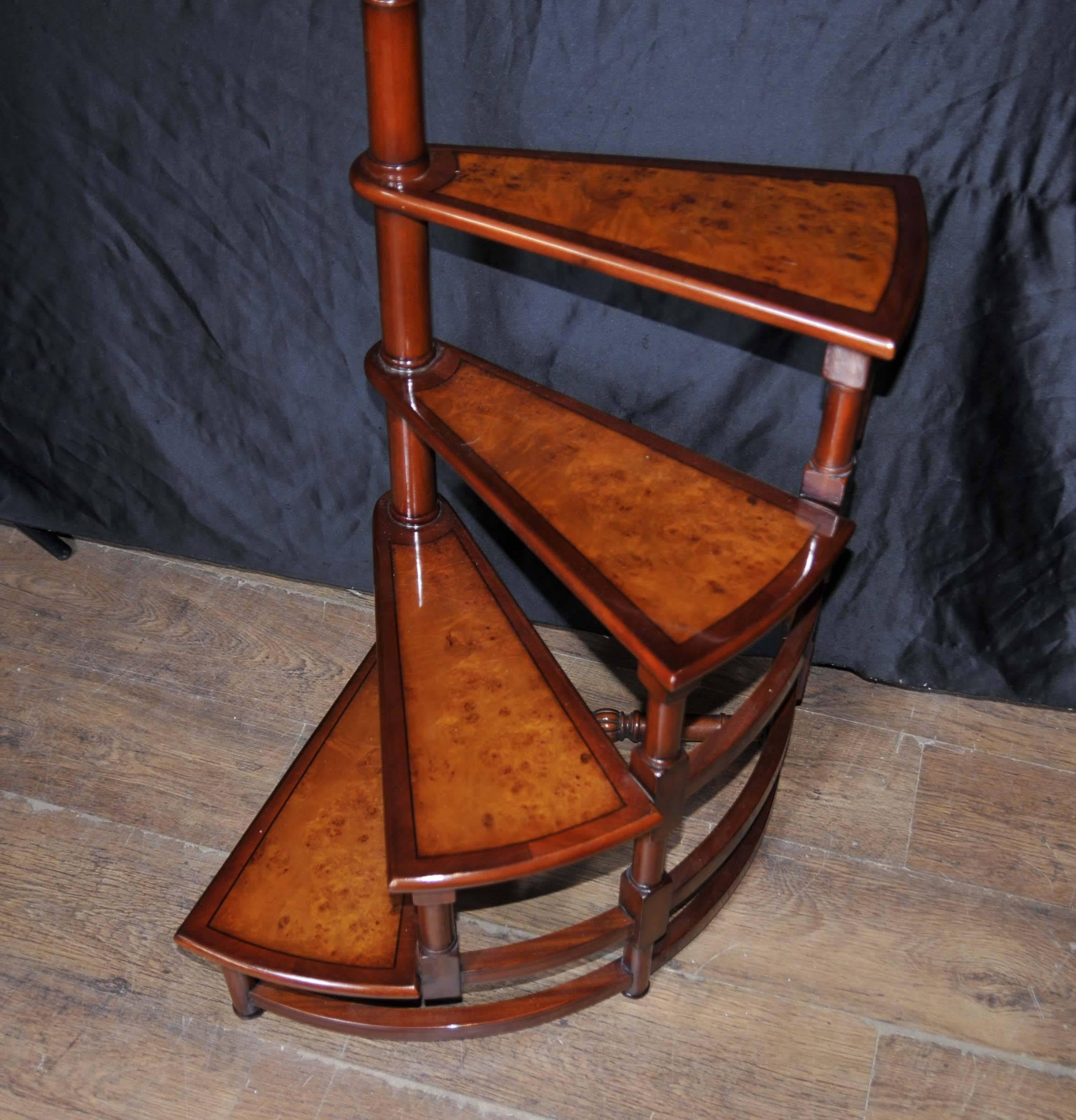 Late 20th Century Victorian Style Library Steps in Mahogany Ladder Step Bookcase