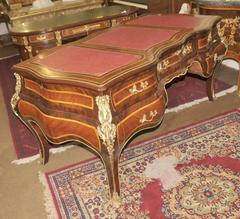 Louis XV Style Walnut Bombe Partners Desk Empire Bureau Table