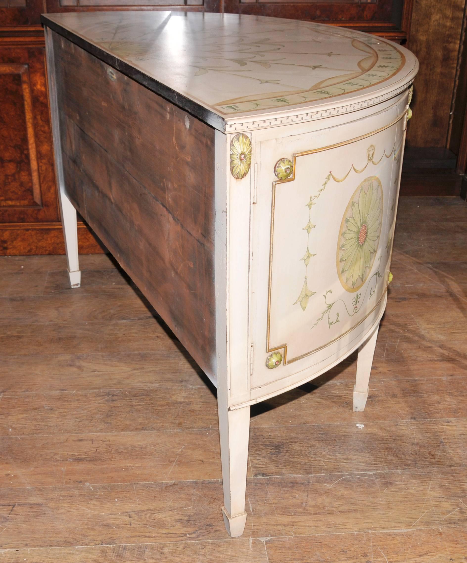 Contemporary French Louis XV Style Painted Demilune Cabinet Commode Chest For Sale