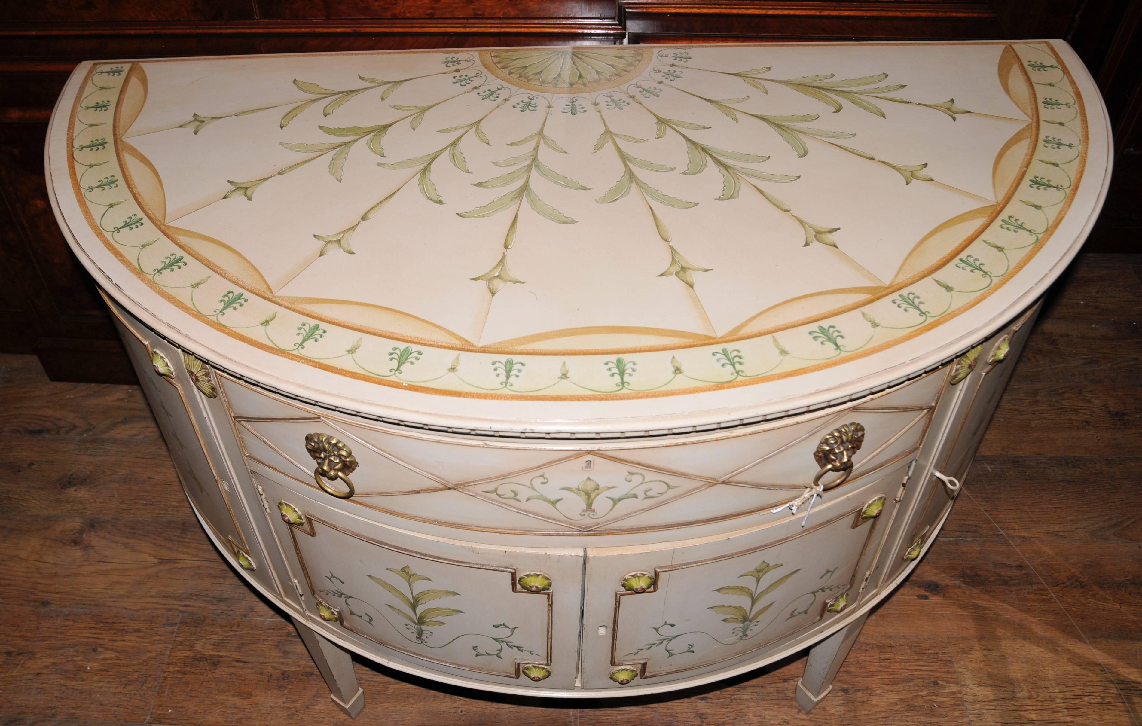 French Louis XV Style Painted Demilune Cabinet Commode Chest In Good Condition For Sale In Potters Bar, Herts