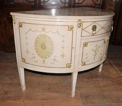 French Louis XV Style Painted Demilune Cabinet Commode Chest