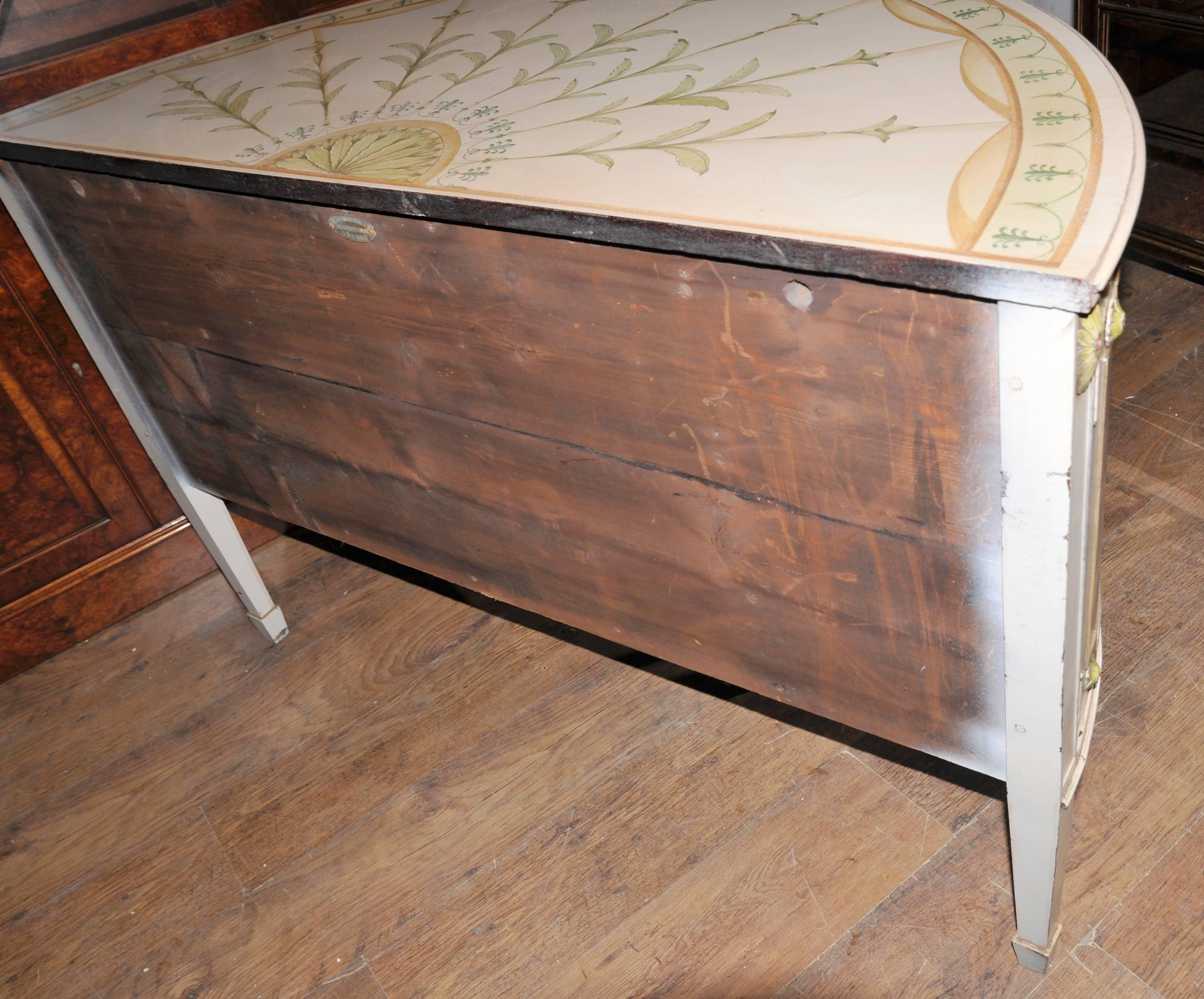 French Louis XV Style Painted Demilune Cabinet Commode Chest For Sale 2