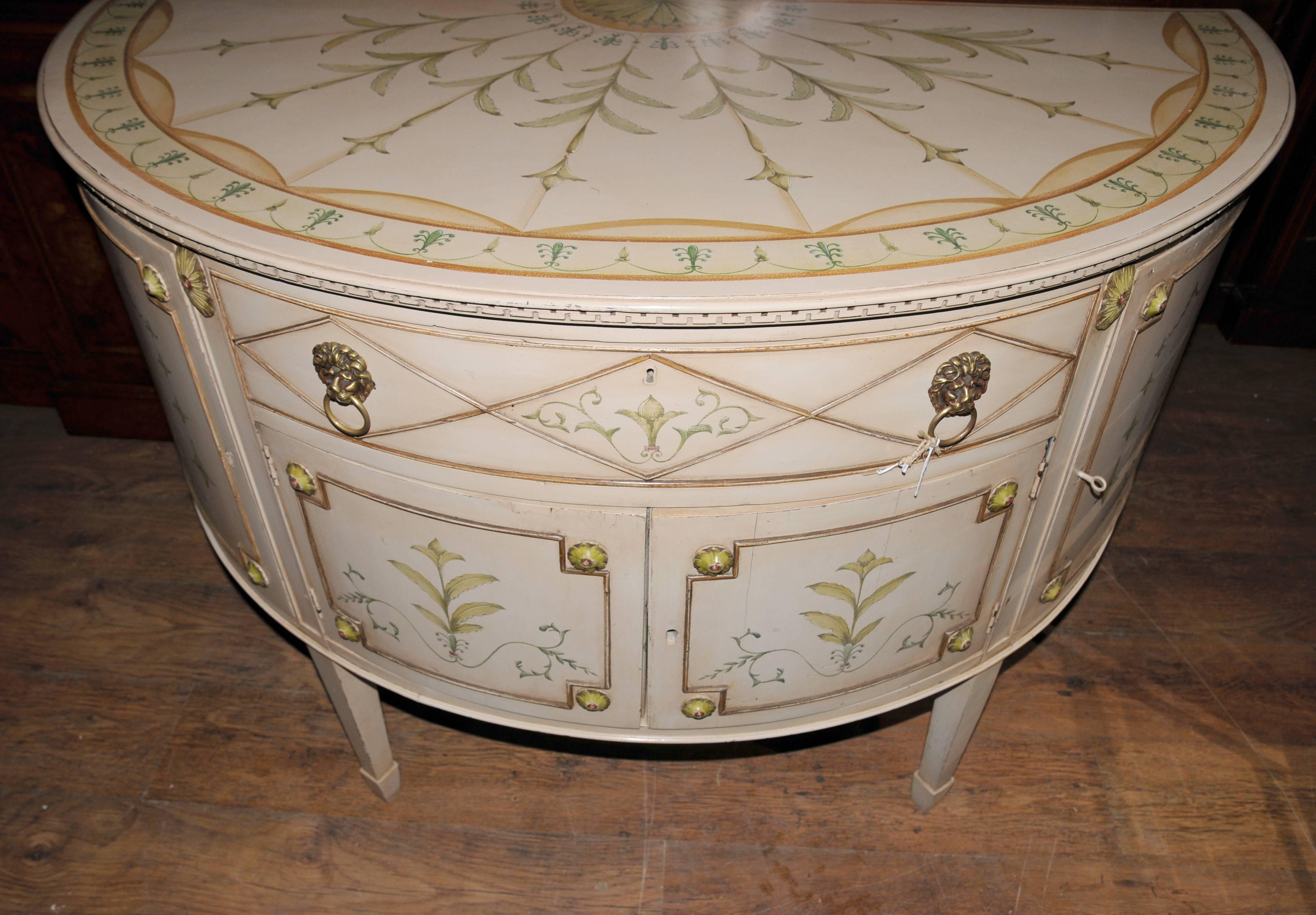 French Louis XV Style Painted Demilune Cabinet Commode Chest For Sale 5