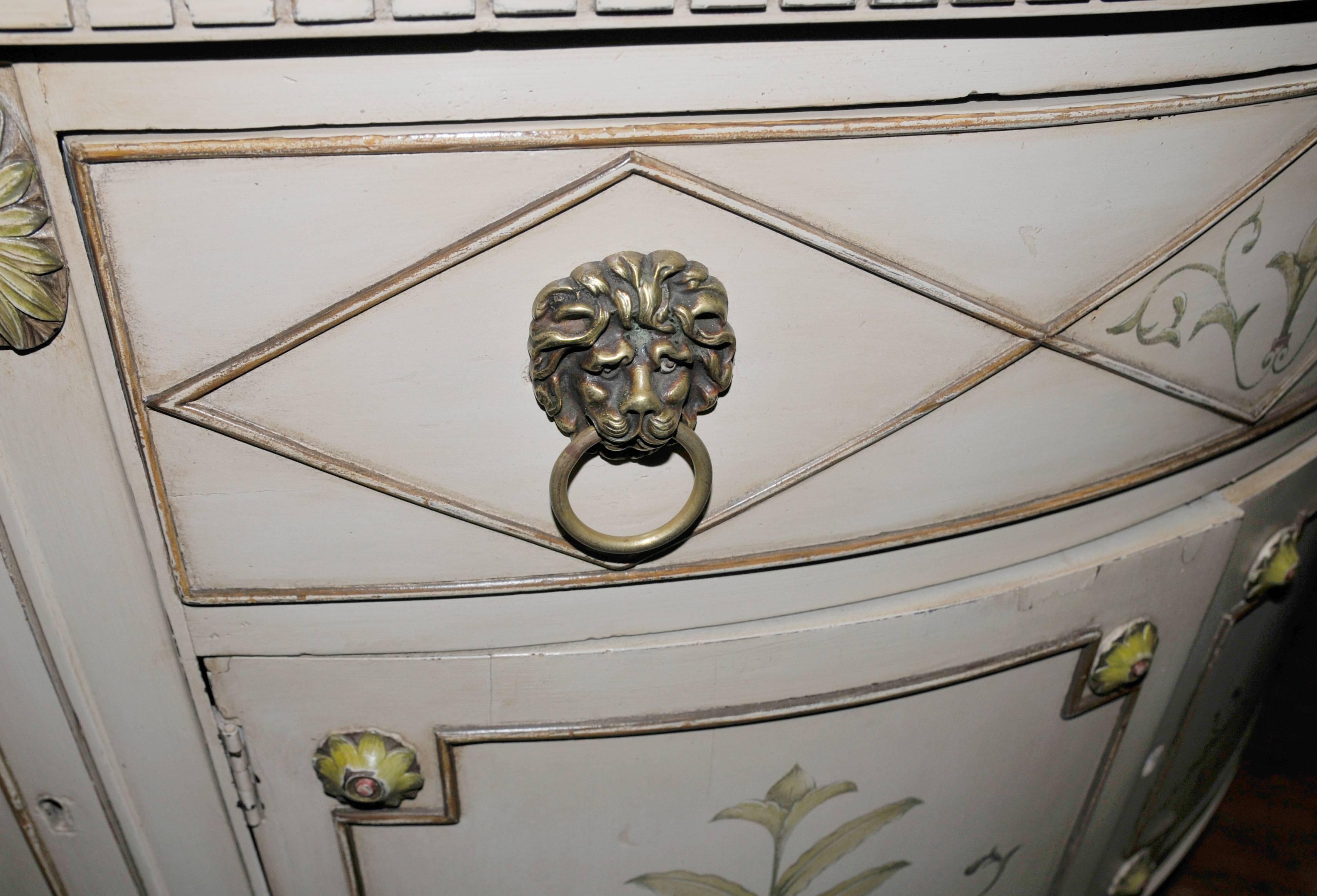 French Louis XV Style Painted Demilune Cabinet Commode Chest For Sale 4