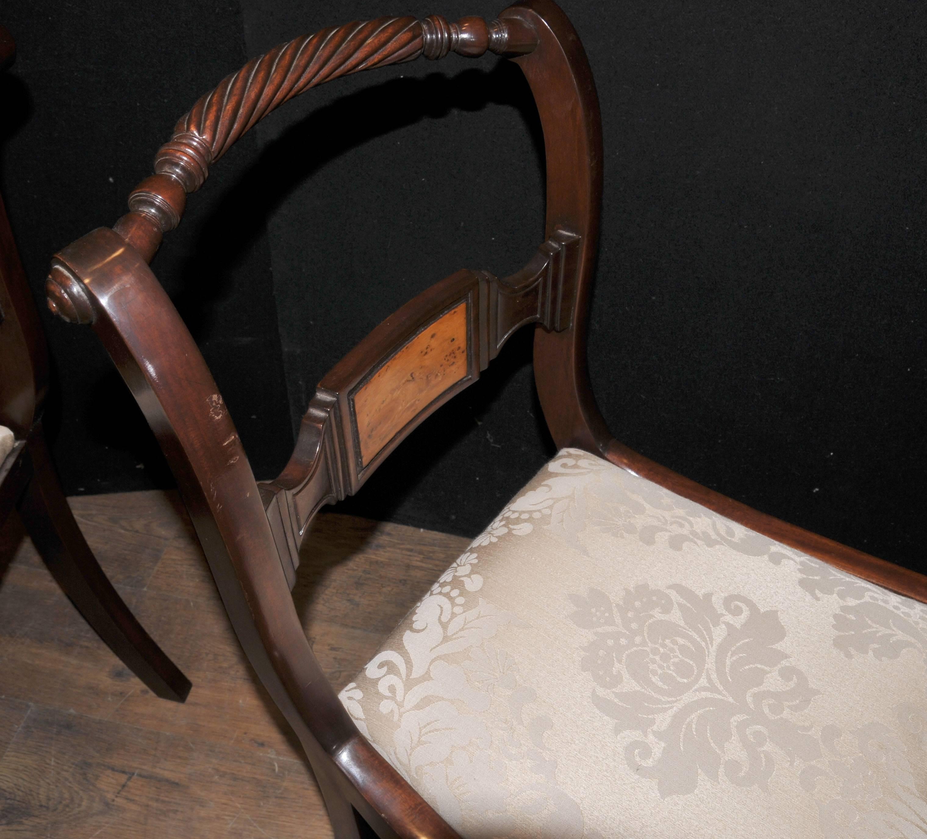 Set of Eight Mahogany Regency Style Dining Chairs Rope Backs For Sale 1