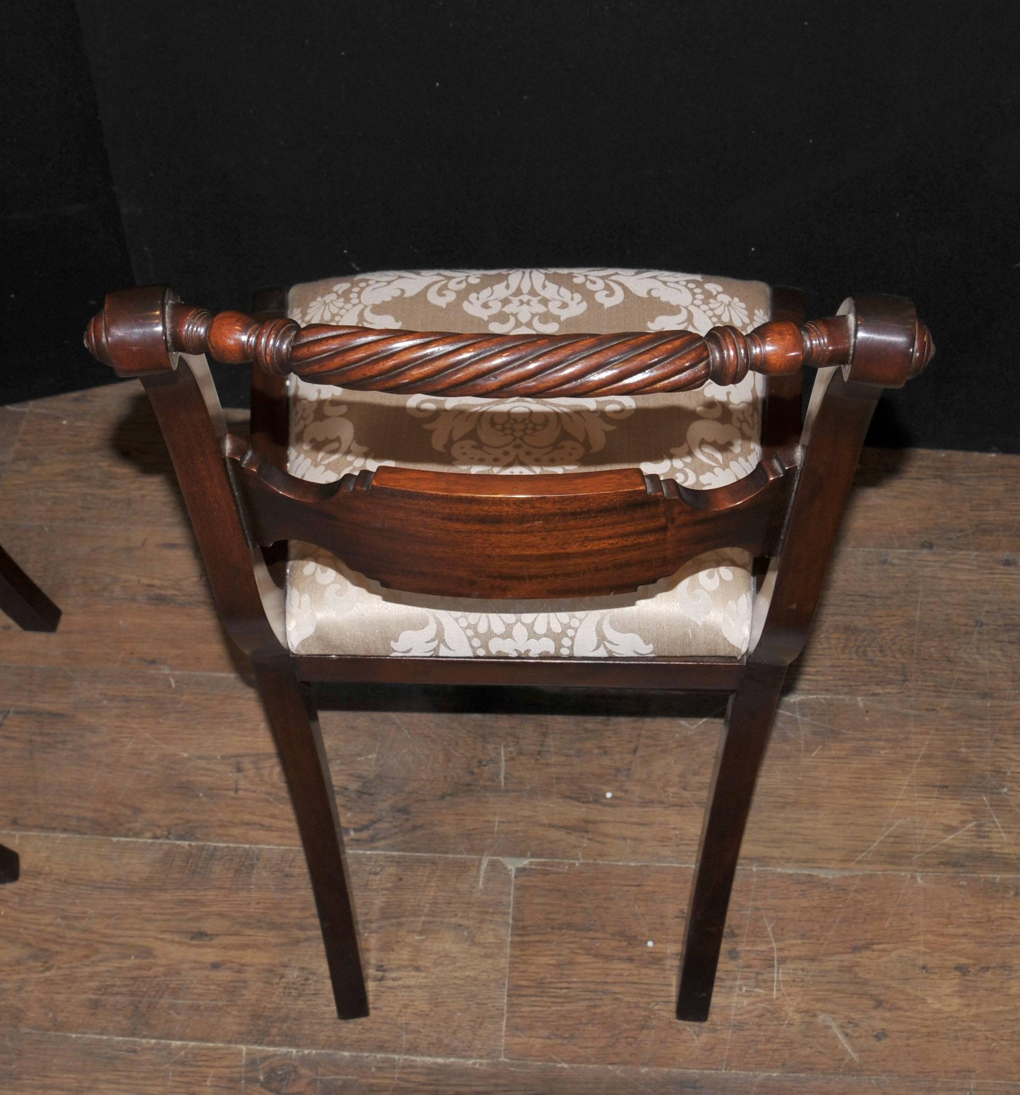 Contemporary Set of Eight Mahogany Regency Style Dining Chairs Rope Backs For Sale