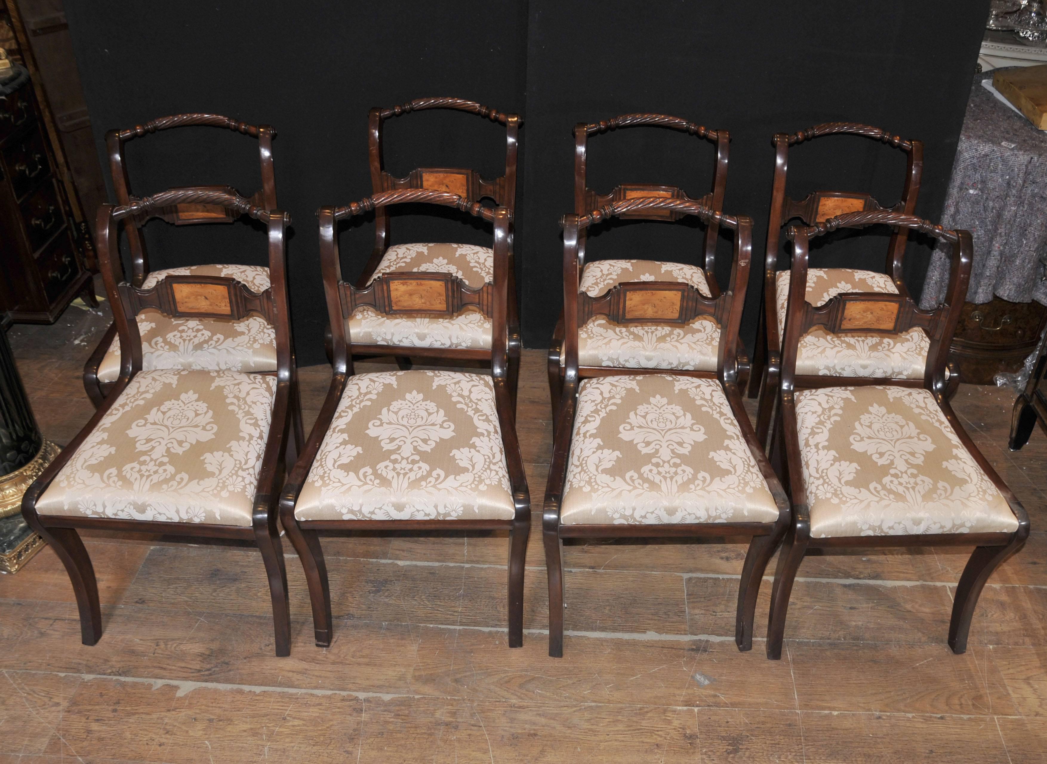 Set of Eight Mahogany Regency Style Dining Chairs Rope Backs For Sale 5