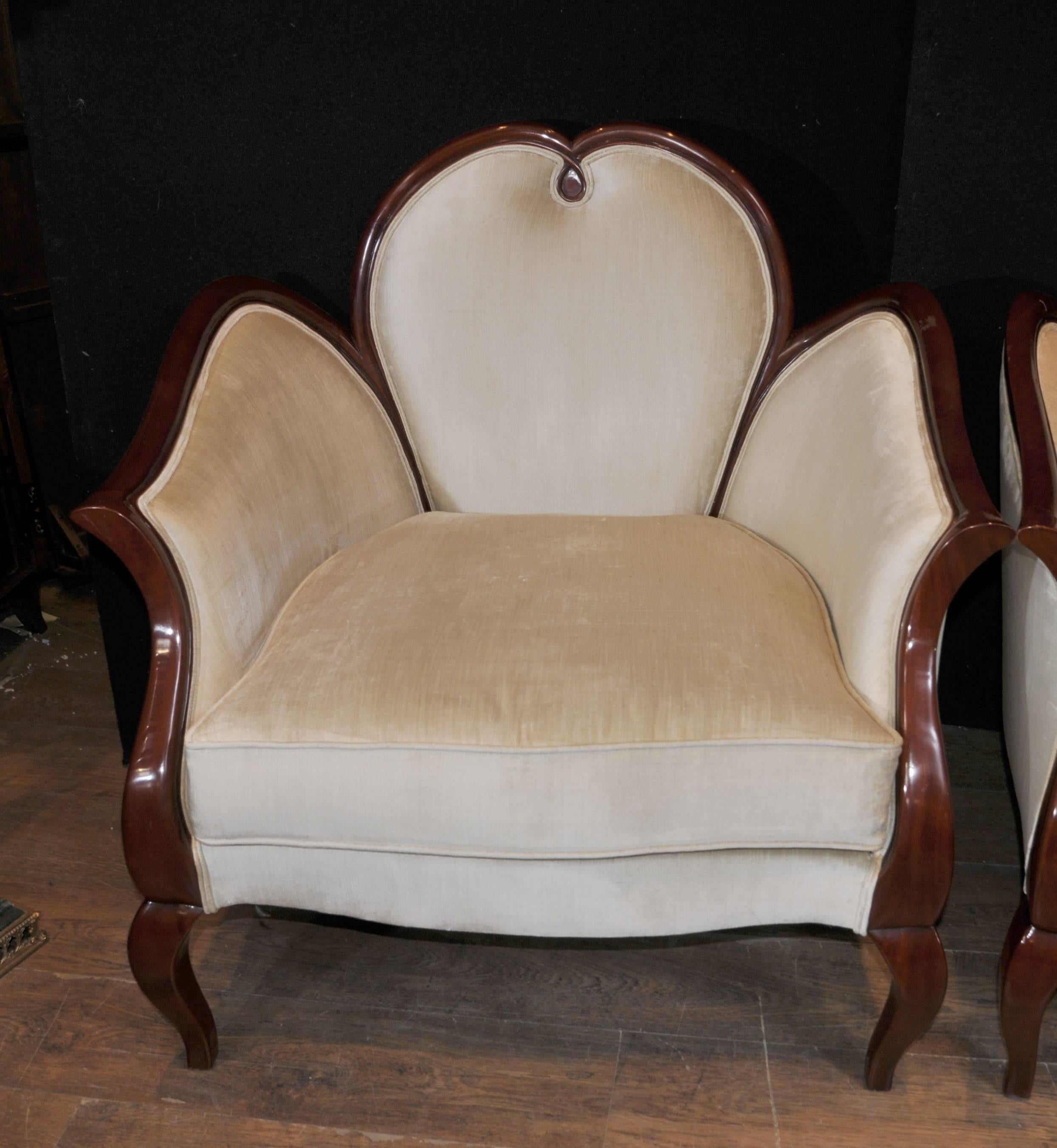 20th Century French Empire Style Heart Arm Chairs Fauteils Regency Furniture For Sale